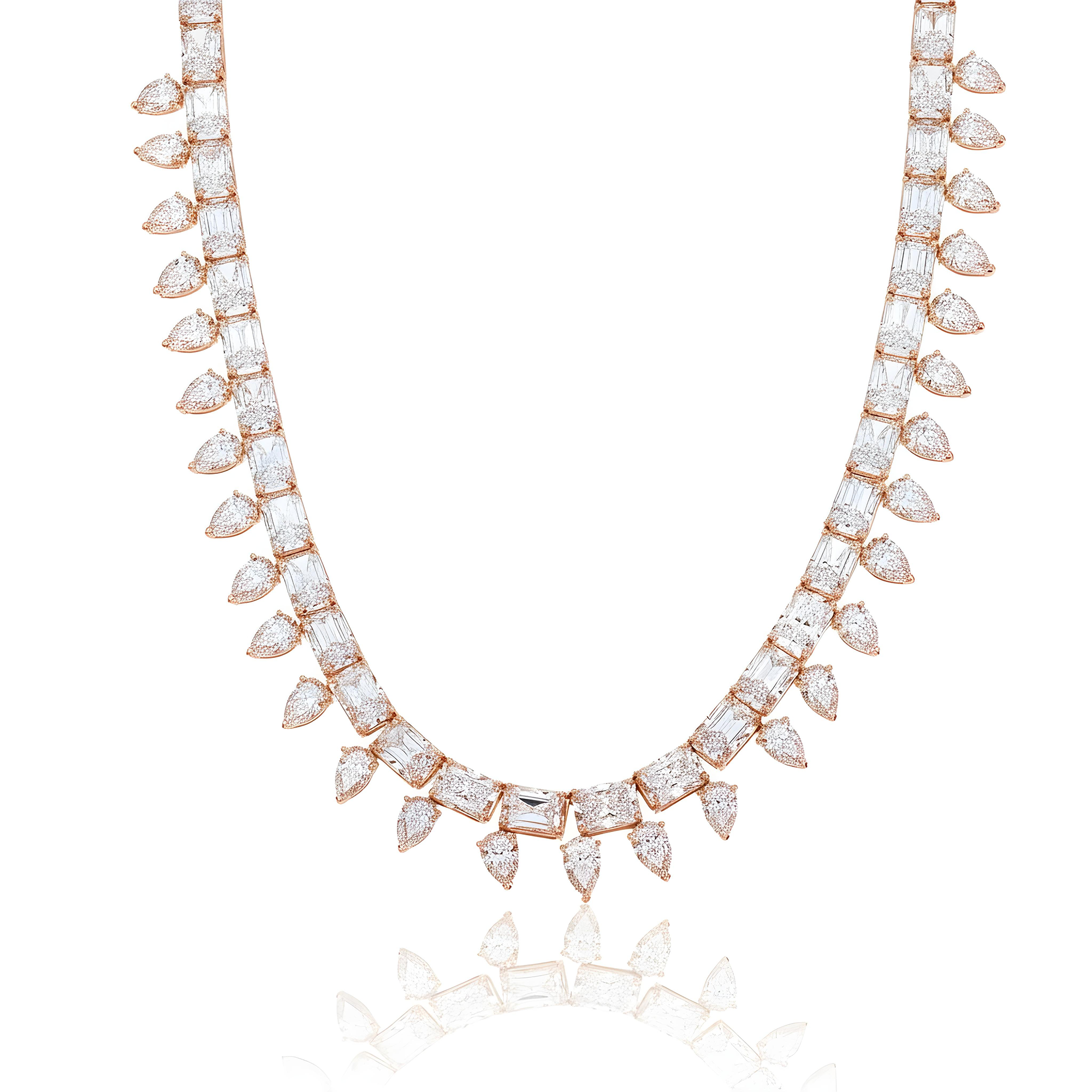 18K White Gold Radiant & Pear cut Diamond Necklace 118ct