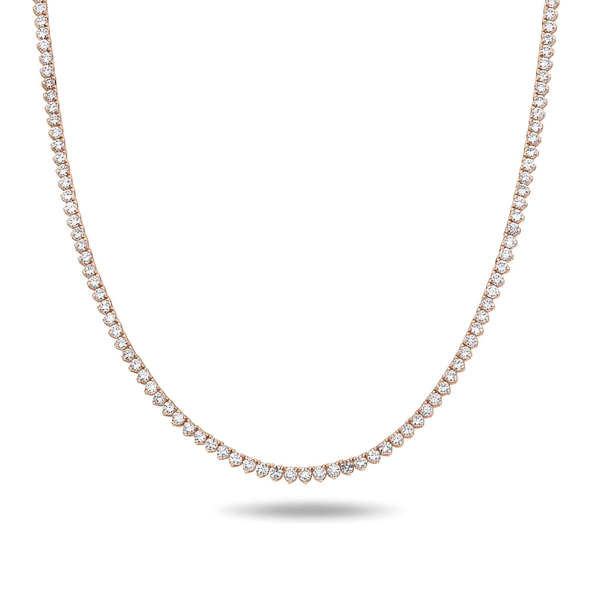 14K Yellow Gold 3- Prong Round Diamond Tennis Chain 26.17ct