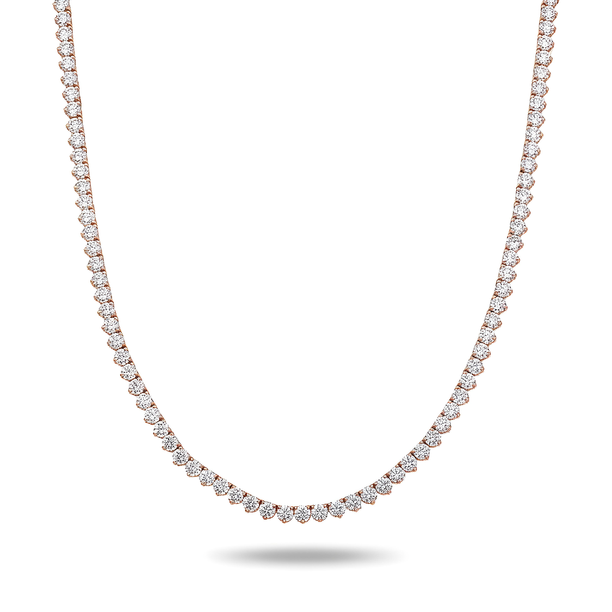 14K Yellow Gold 3-prong Round Diamond Tennis Chain 47.10ct