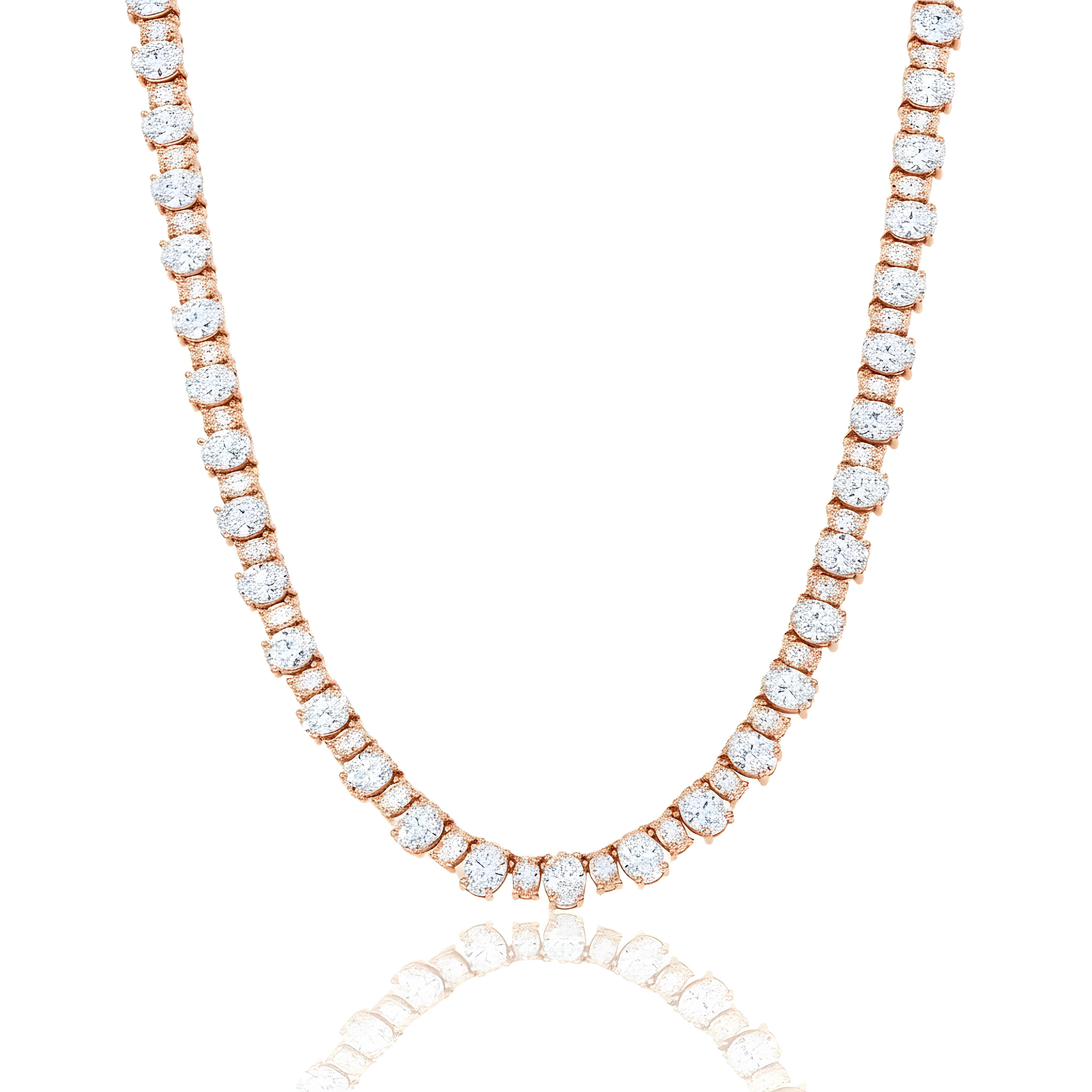 14K White Gold Full Oval Cut Diamond Chain 43.56ct