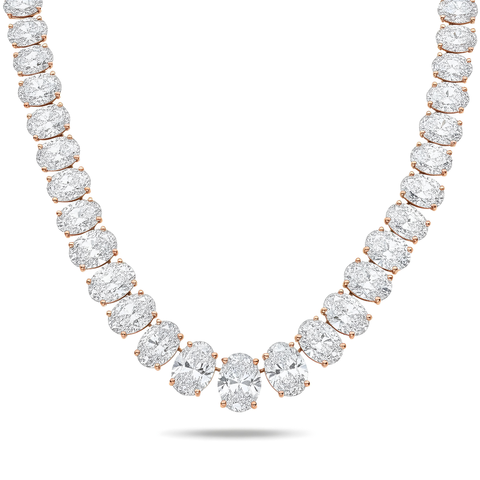 IGI Platinum Slightly Graduated Oval Diamond Tennis Chain 104ct