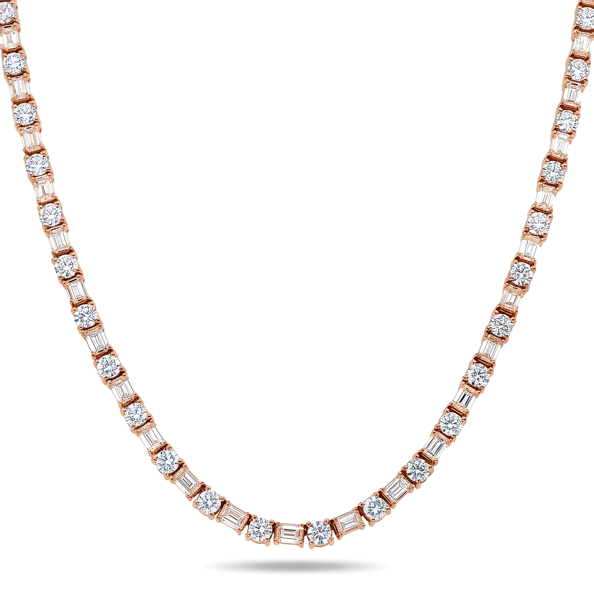 14K White Gold Round & Emerald Cut Diamond Tennis Chain 40.22ct