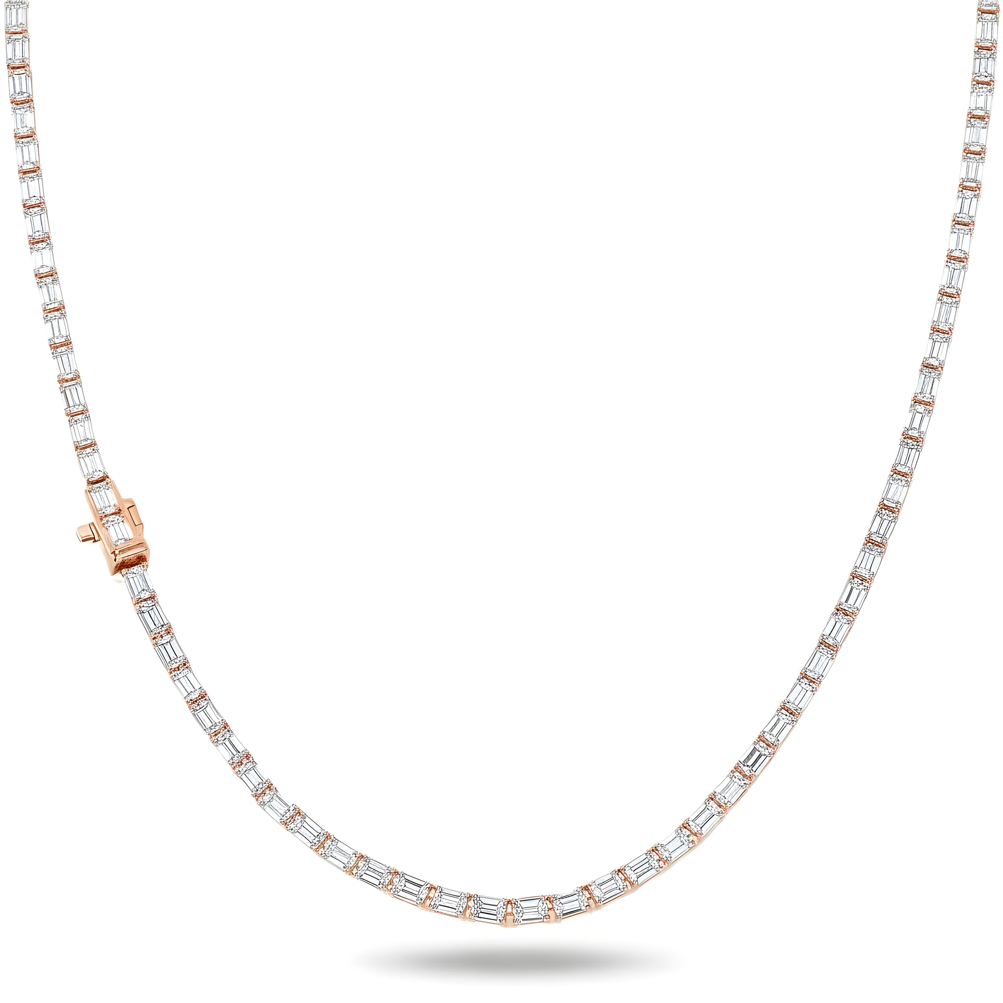 14K White Gold Emerald Cut Diamond Tennis Chain 16.19ct