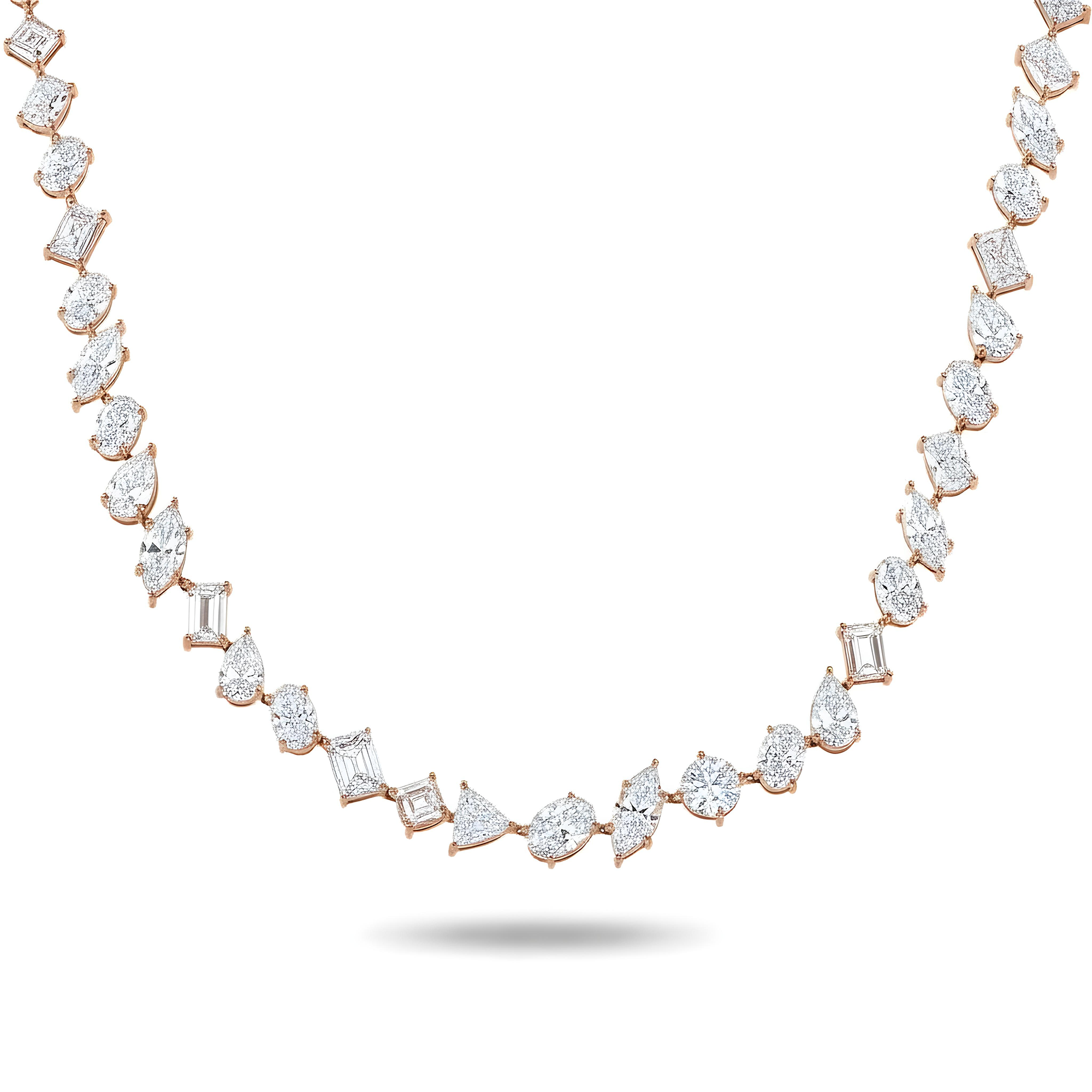 14K White Gold Multi Cut Diamond Necklace 70.71ct