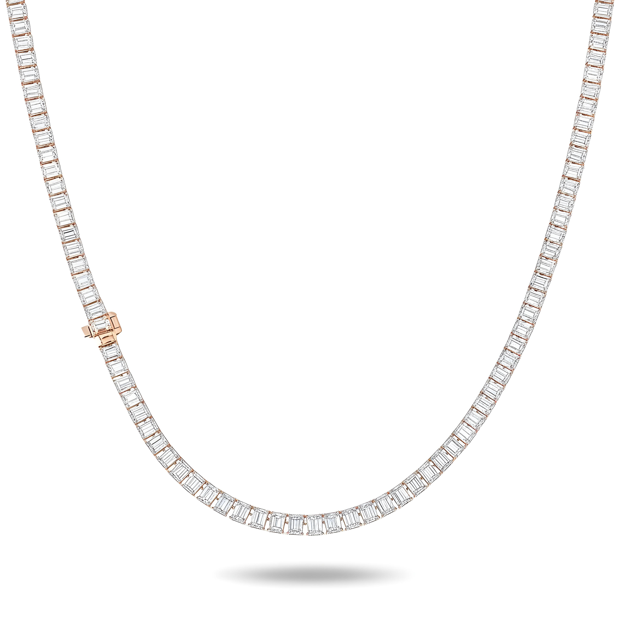 14K White Gold Emerald Cut Diamond Tennis Chain 21.04ct