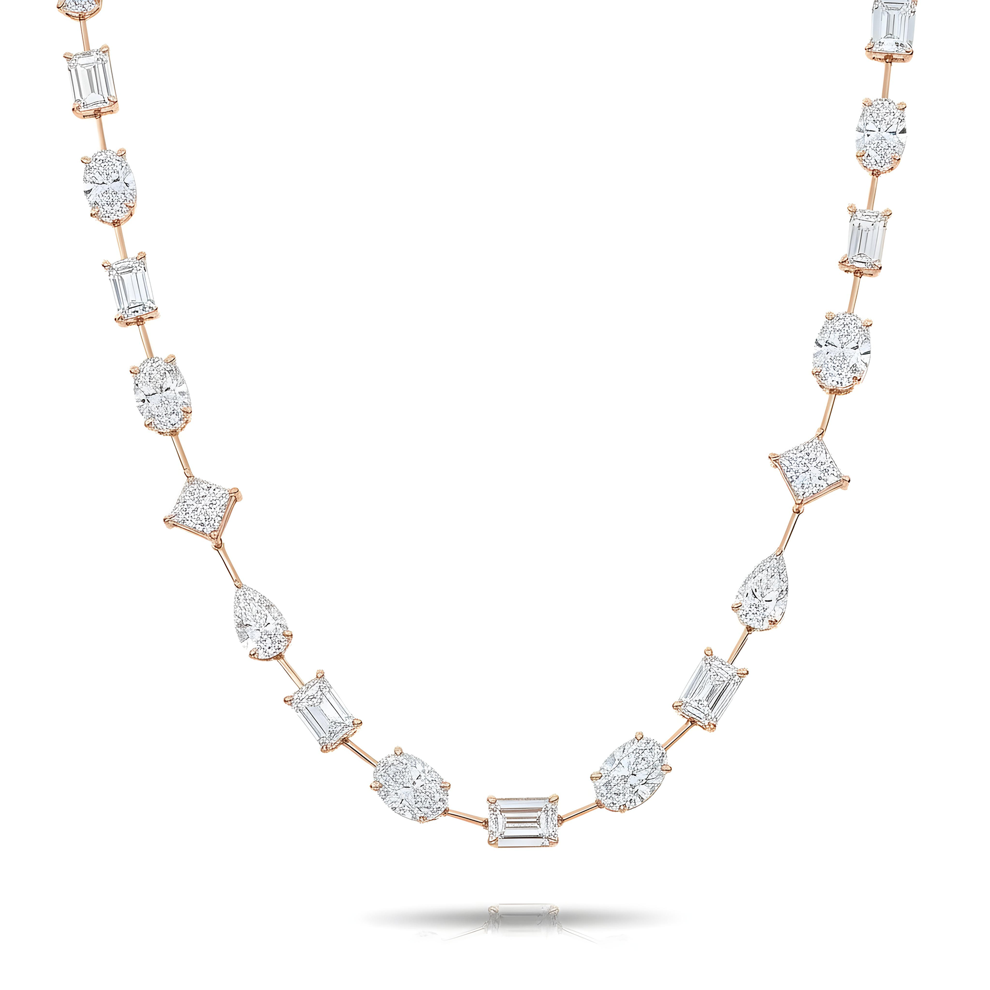 14K White Gold Multi Cut Diamond Satellite Necklace 45.82ct