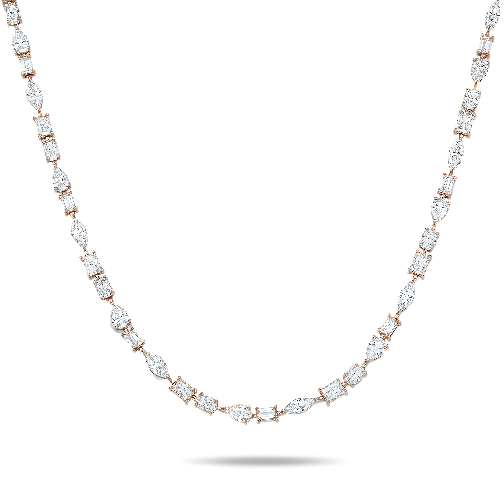 14K White Gold Multi-Cut Diamond Tennis Necklace 31.91ct