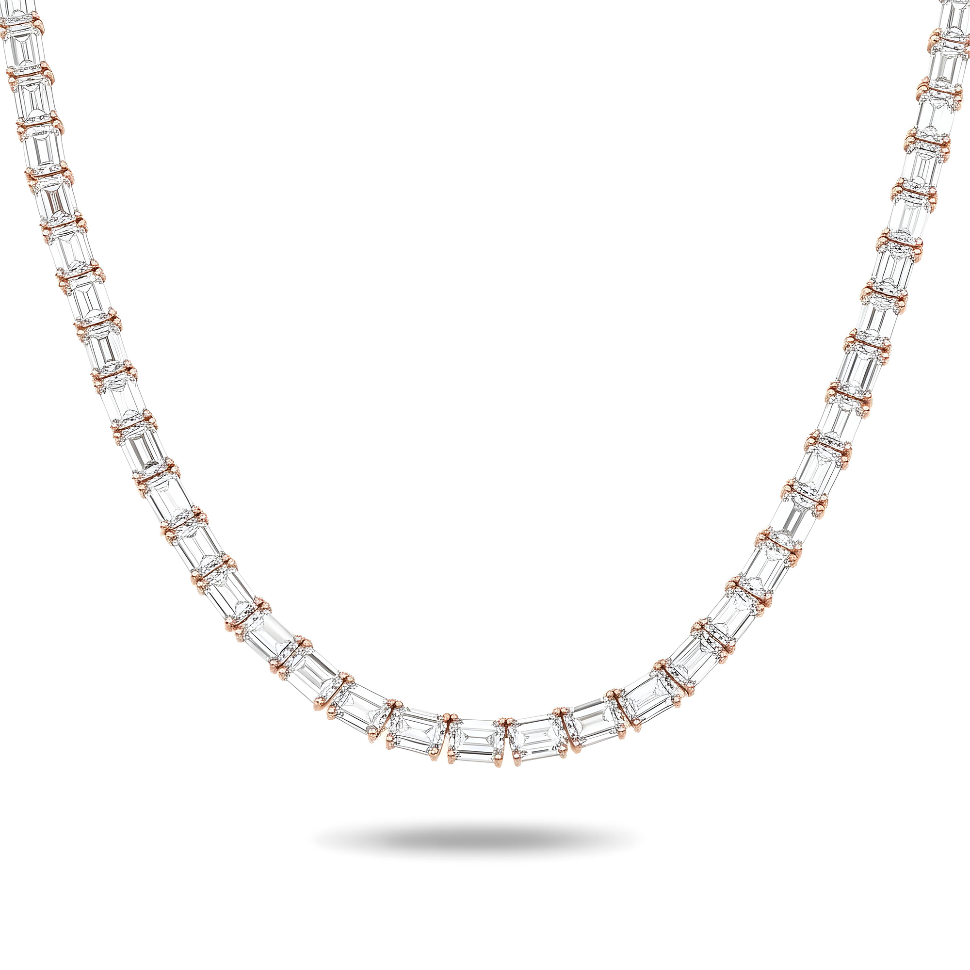 14K White Gold Emerald Cut Diamond Tennis Chain 106.80ct