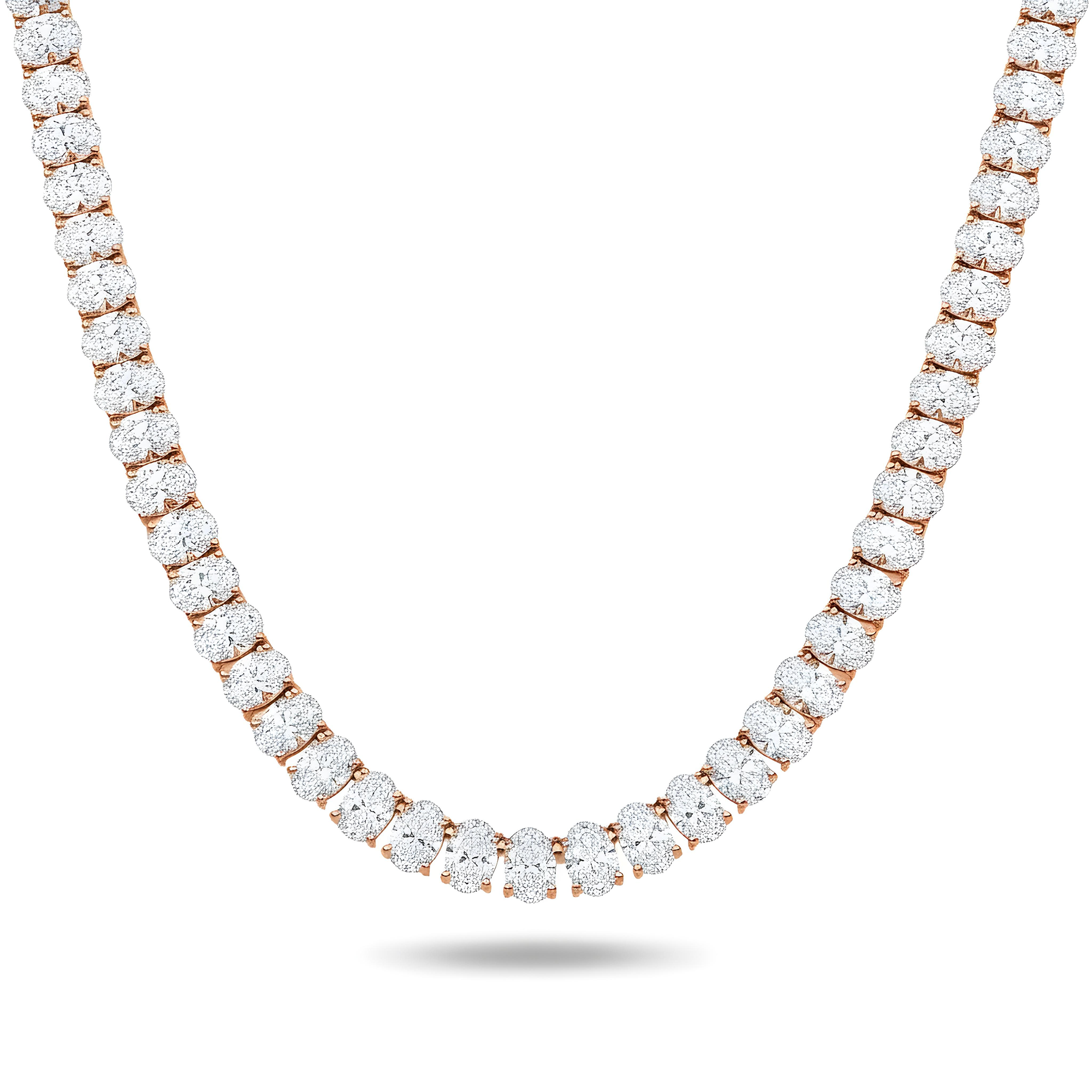 14K White Gold Oval Cut Diamond Tennis Chain 99.50ct