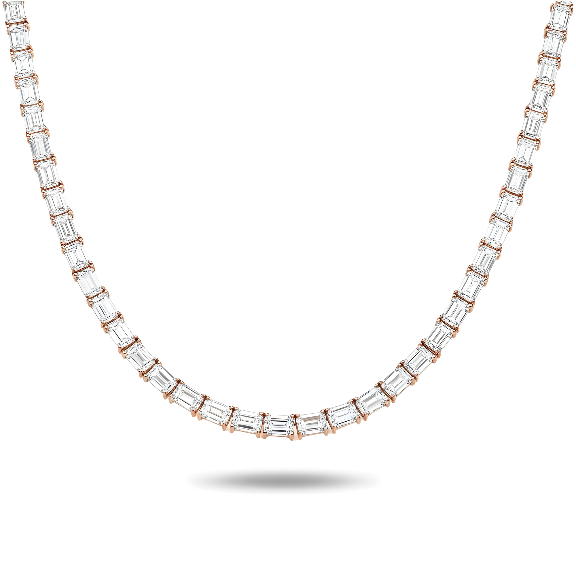 14K White Gold Emerald Cut Diamond Tennis Chain 79.37ct