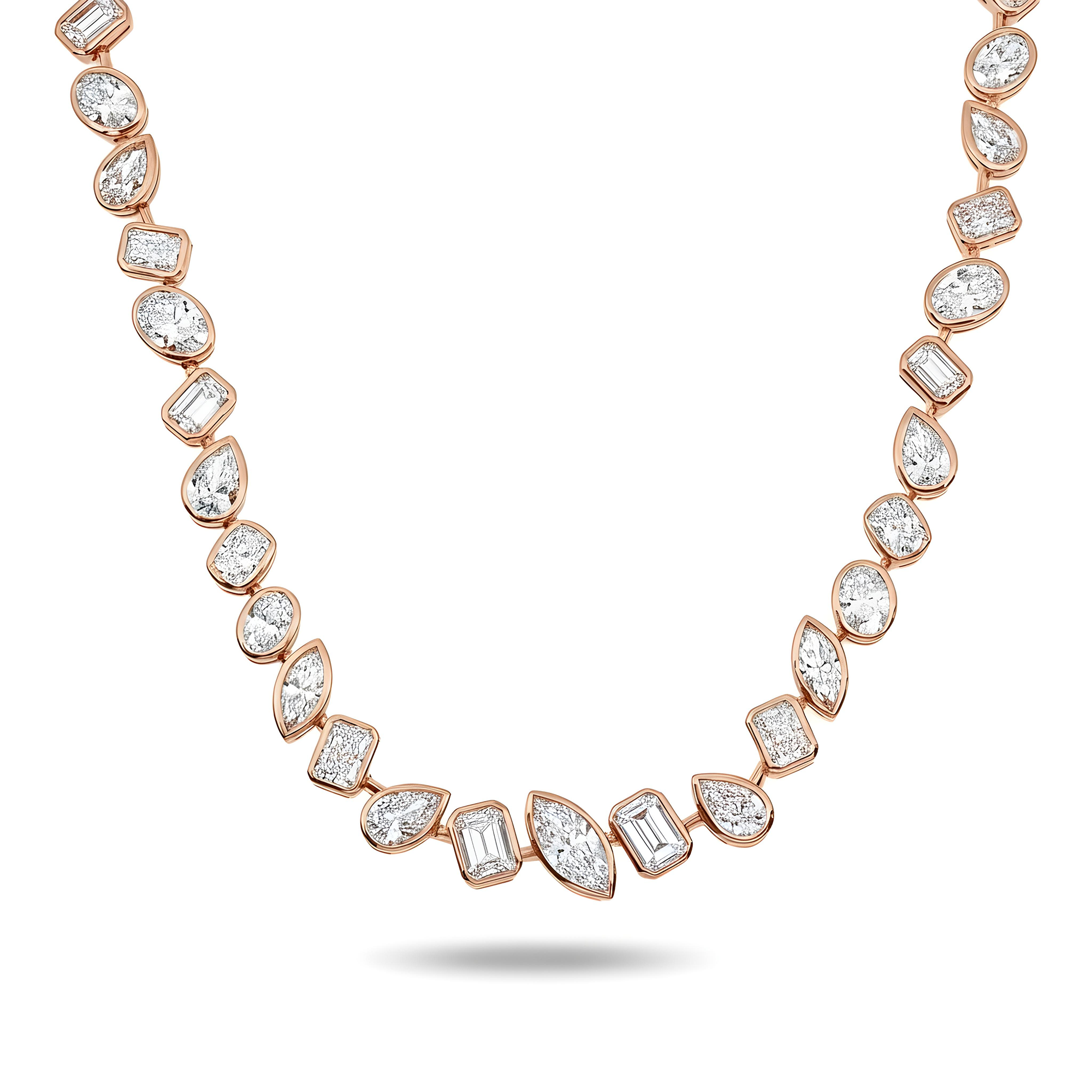 Platinum Bezel Set Multi Cut Diamond Satellite Chain 58.91ct