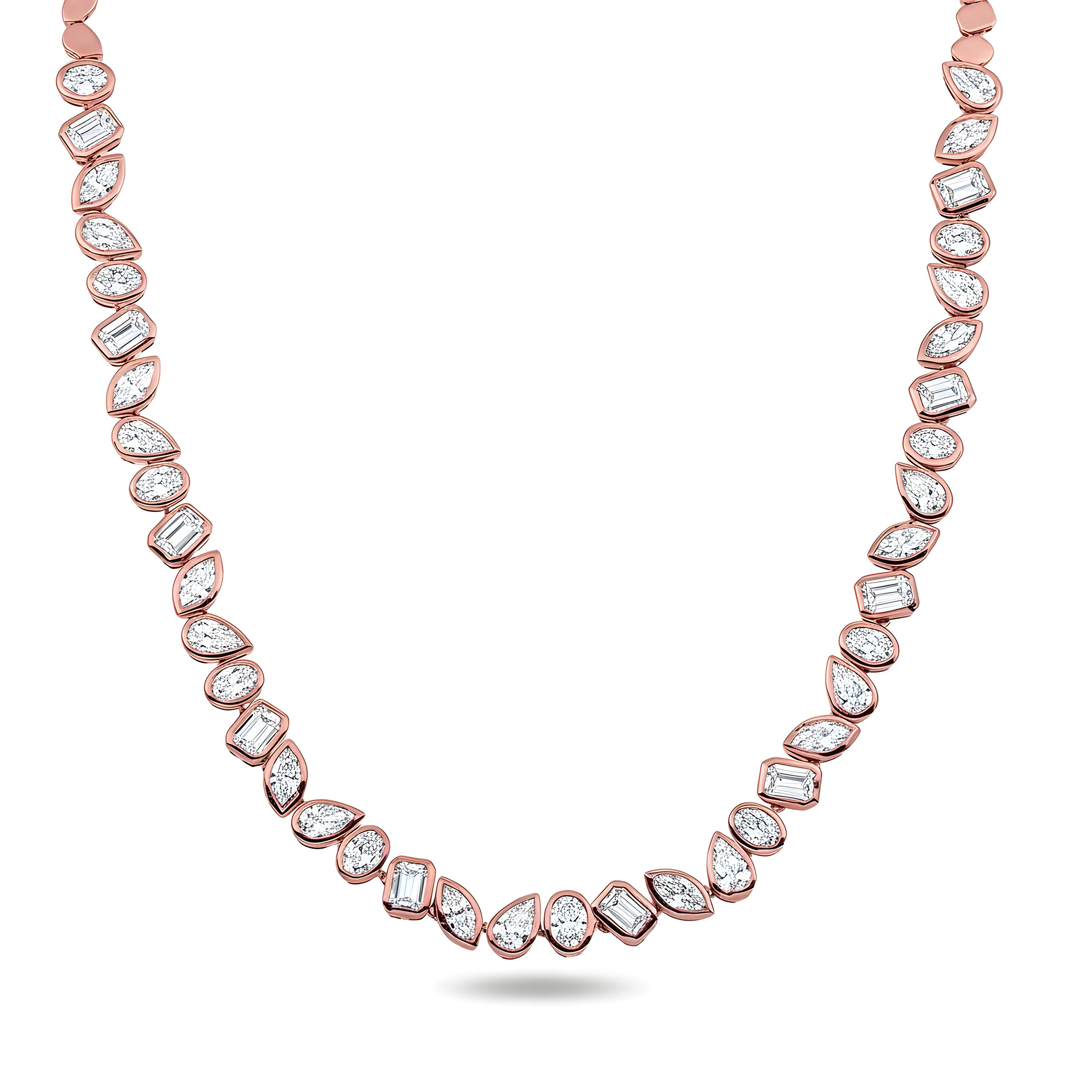 14K Yellow Gold Bezel Set Multi Cut Diamond Necklace 12.92ct