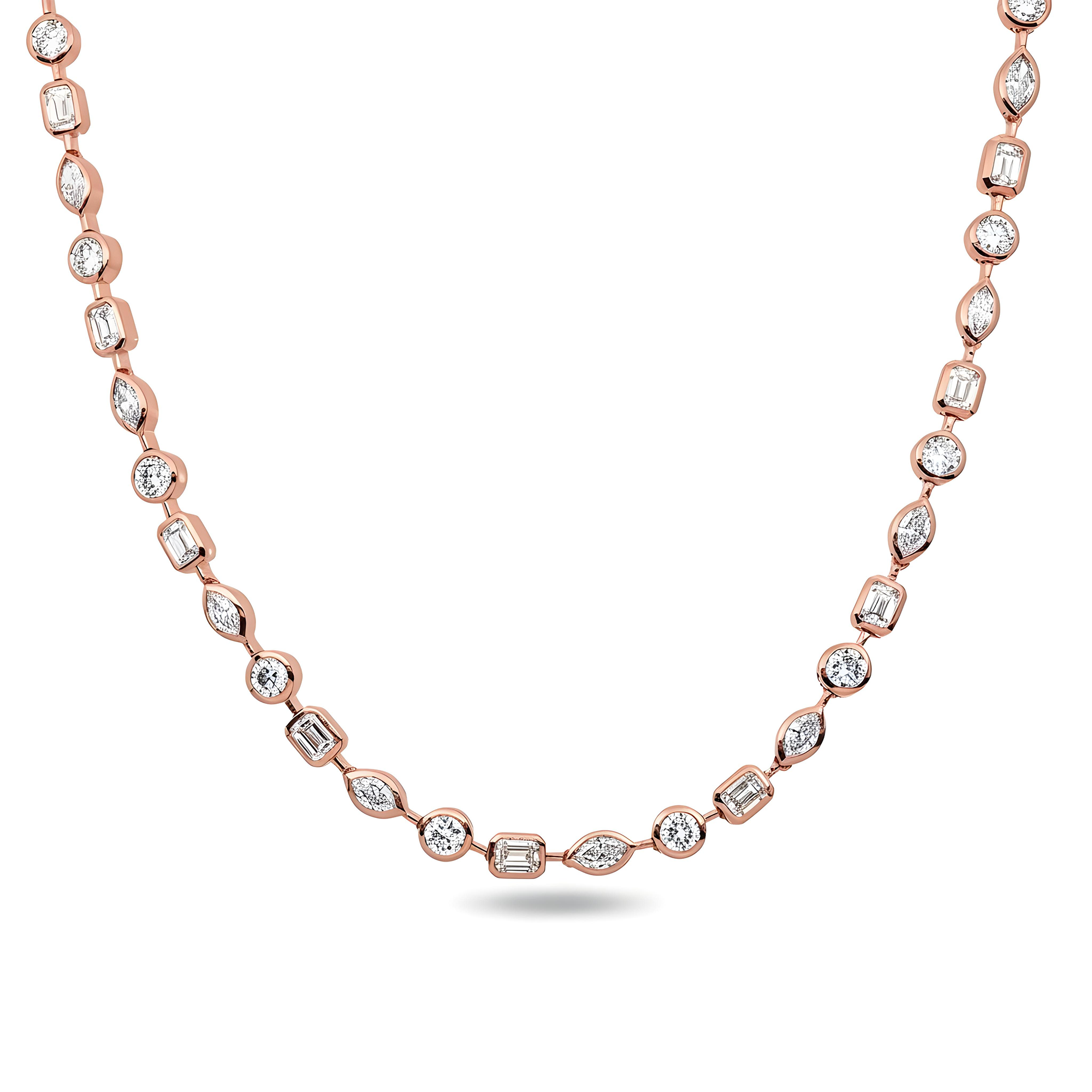 14K Yellow Gold Bezel Set Multi Cut Diamond Necklace 12.58ct
