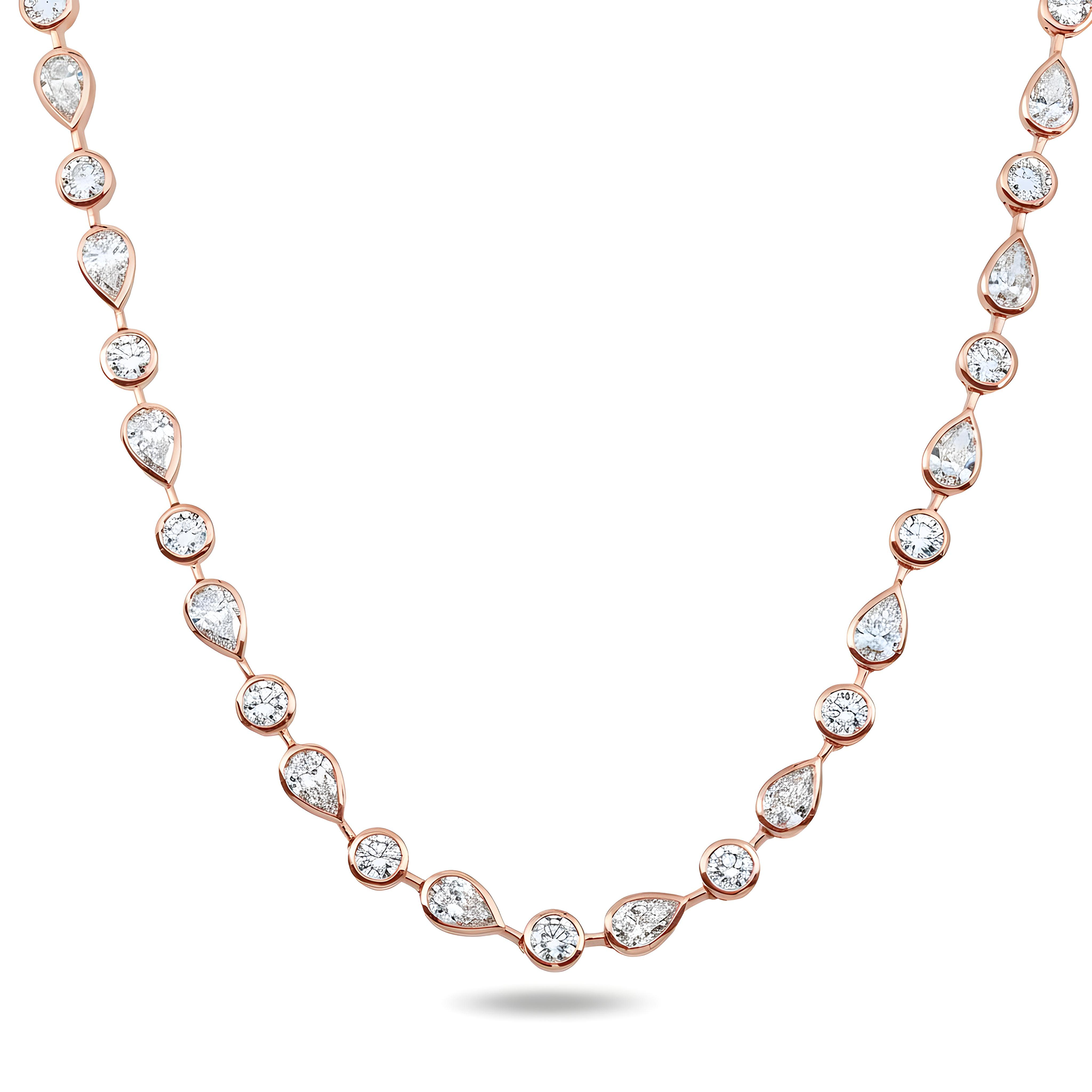14K Yellow Gold Bezel Set Pear & Oval Cut Diamond Satellite Necklace 17.64ct