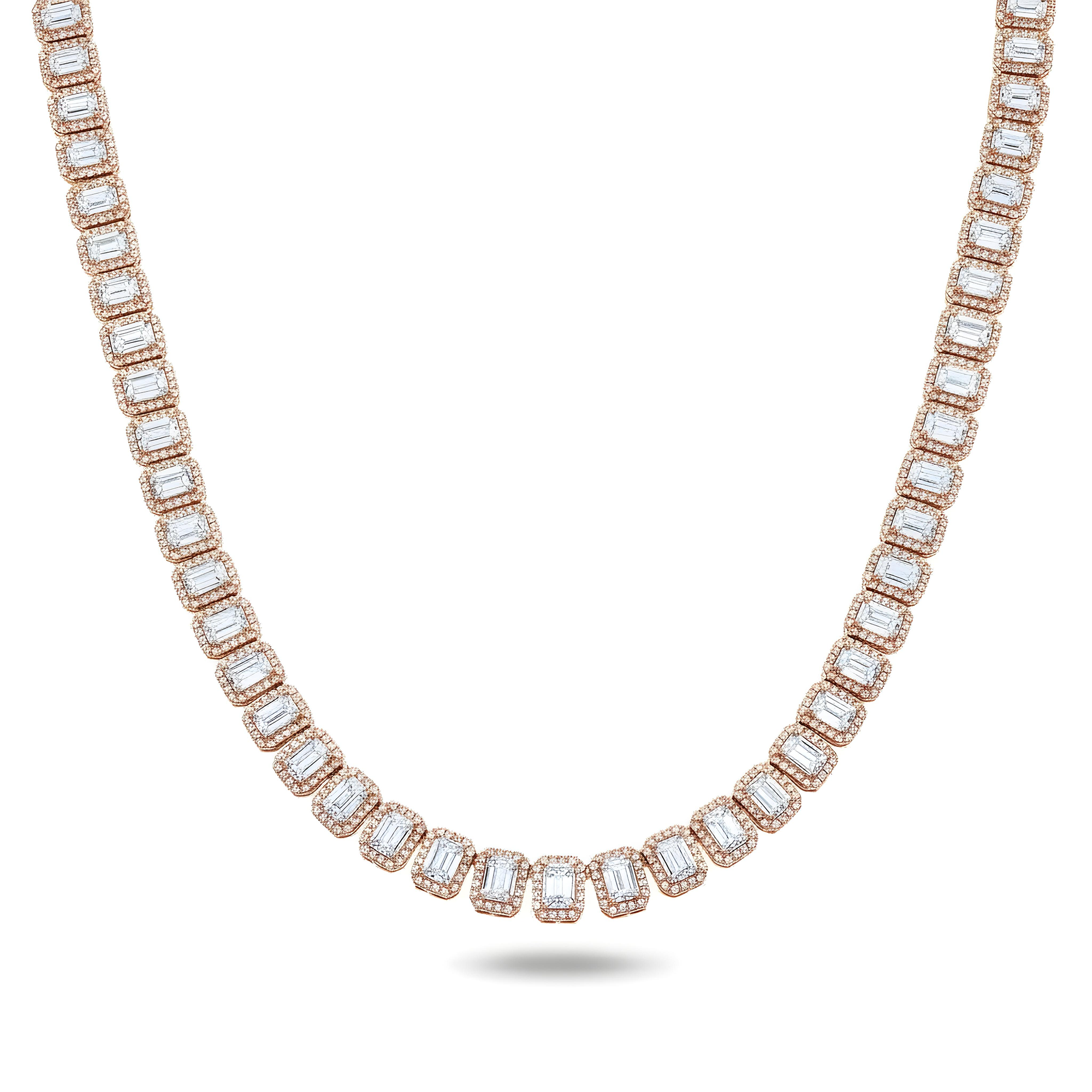 14K White Gold Round & Emerald Cut Diamond Tennis Chain 40.38ct
