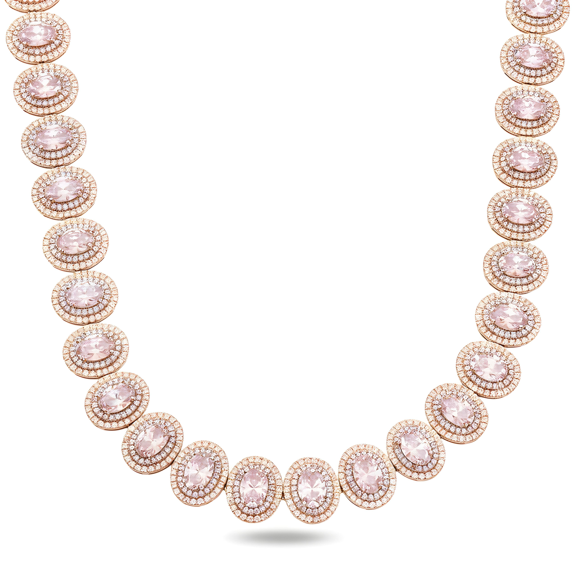 14K White Gold Oval Cut Fancy Pink Diamond Necklace W/ Halo 52.03ct