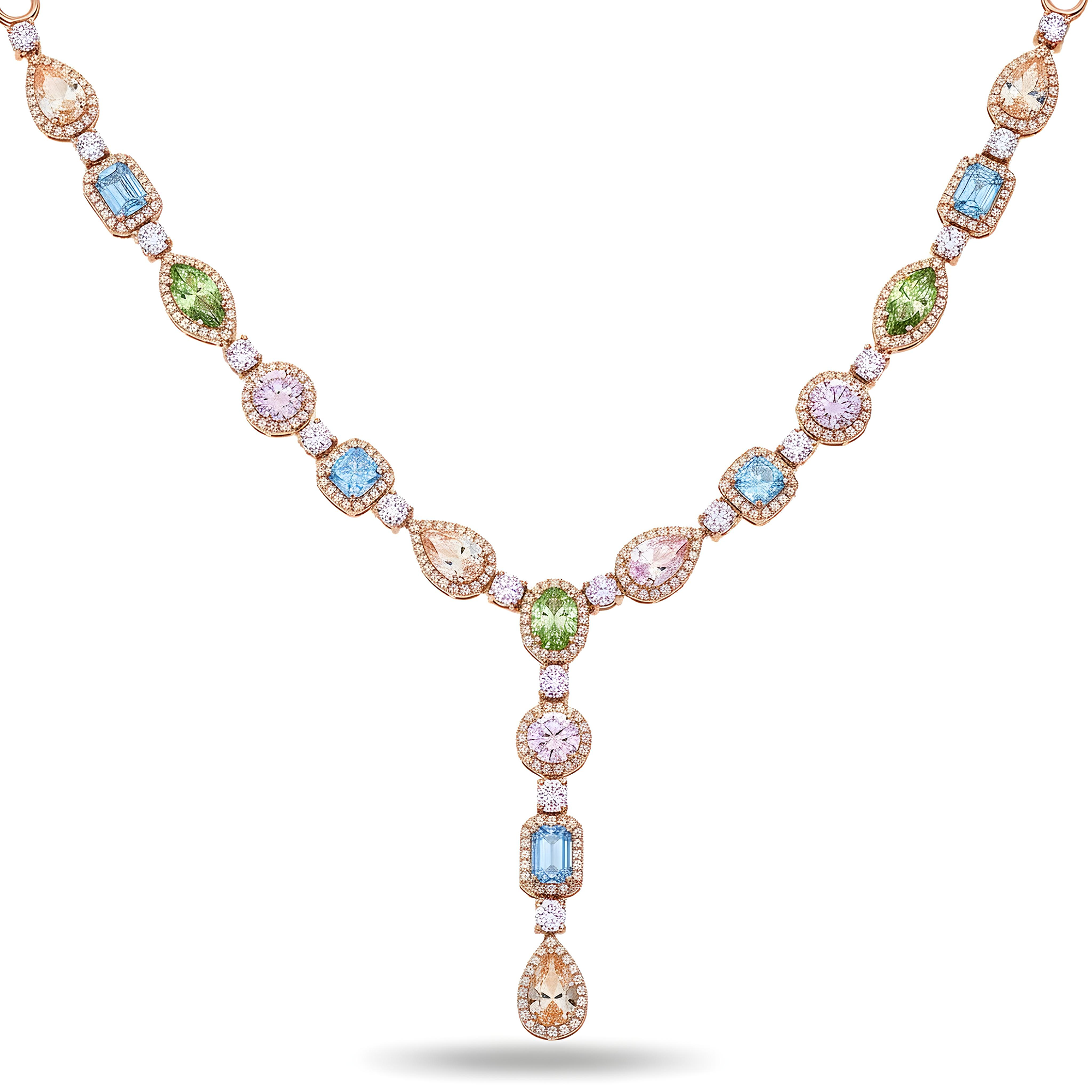 18K White Gold Multi Cut Fancy Color Diamond Drop Necklace 22.94ct (matching set)