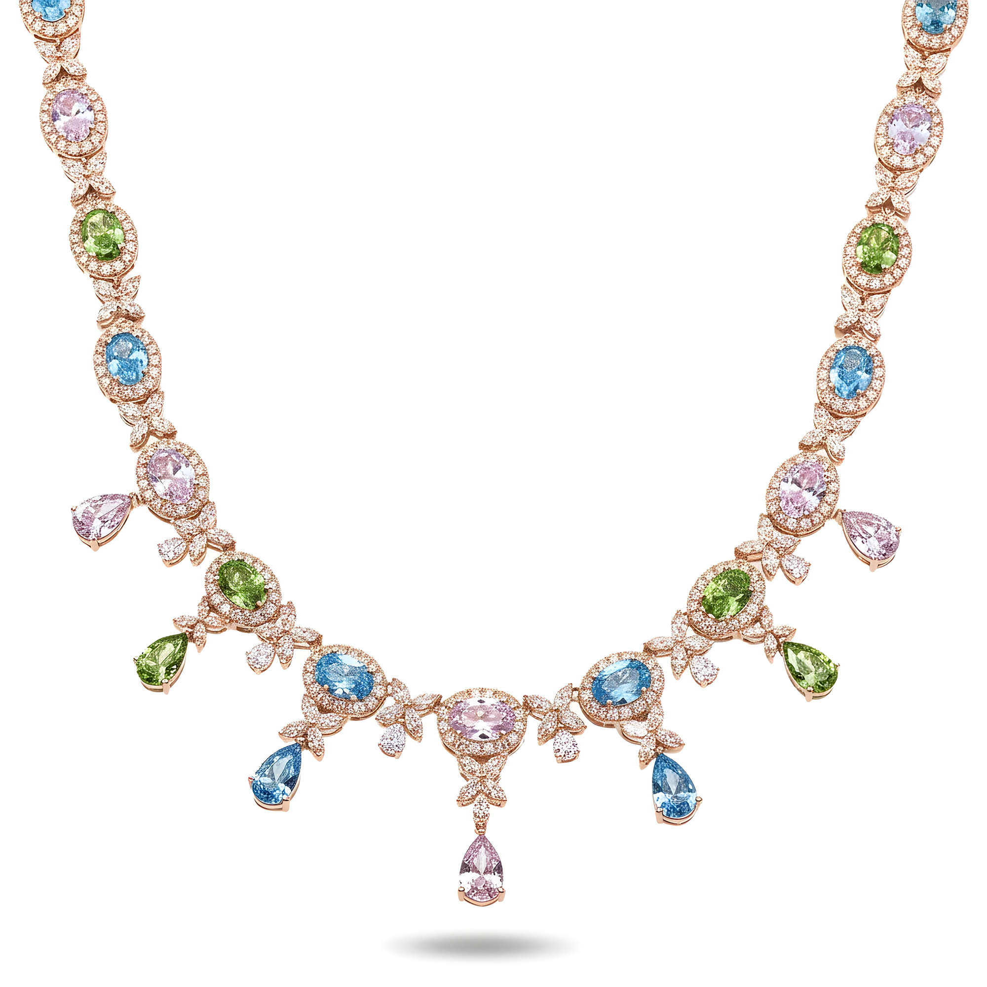 18K White Gold Multi Cut Fancy Color Diamond Drop Necklace 45.23ct