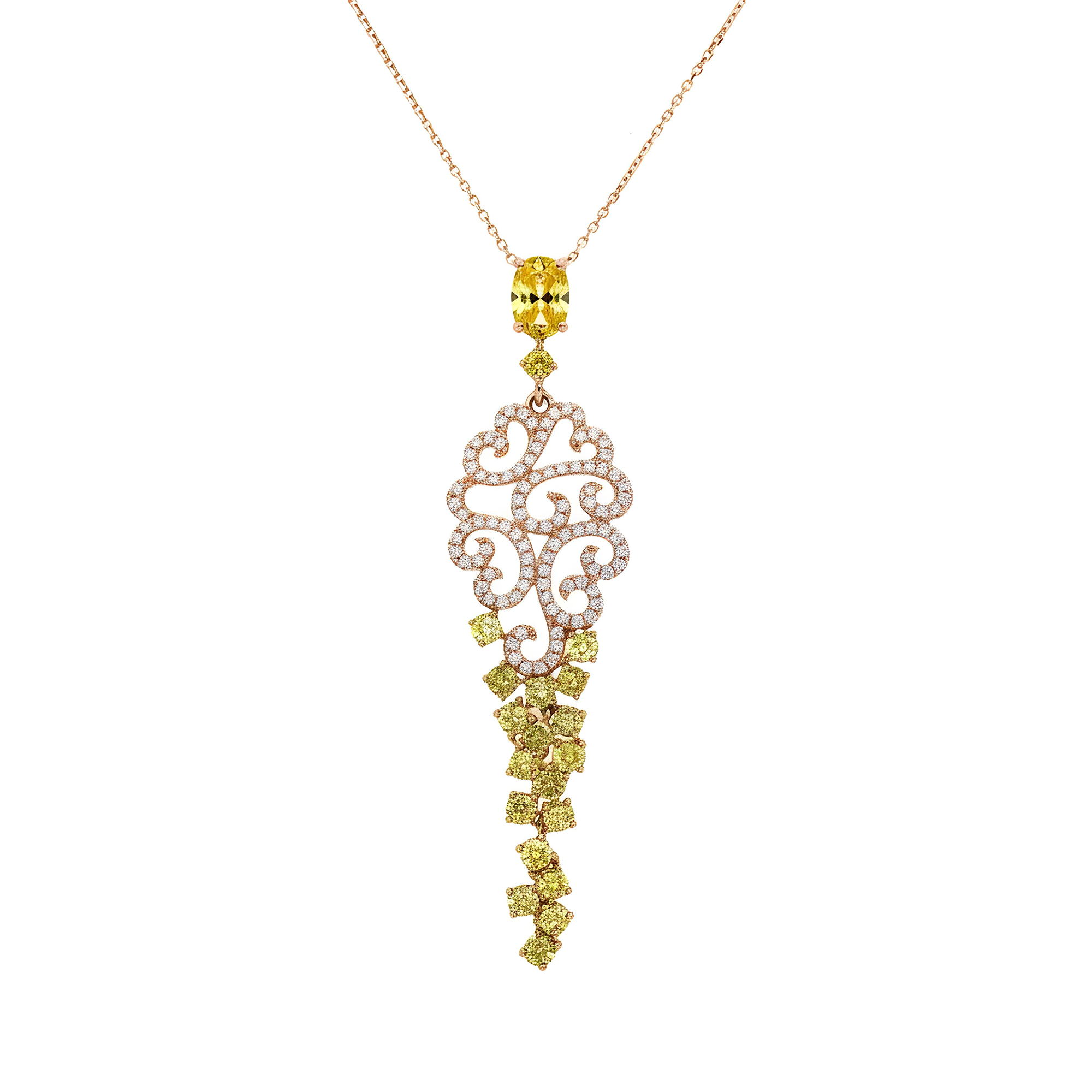 14K Two Tone Round Cut White & Fancy Yellow Diamond Pendant Necklace 2.78ct