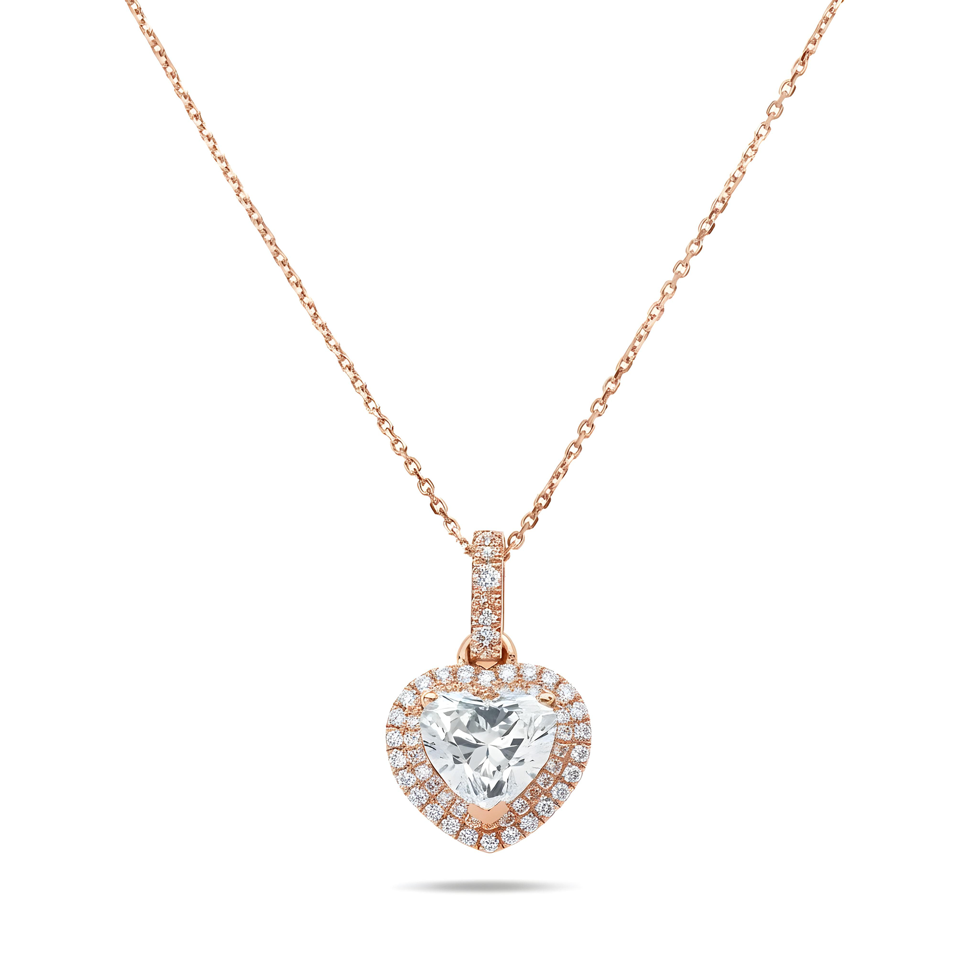 14K & 18K White Gold Heart Cut Diamond Pendant Necklace 3.07ctw