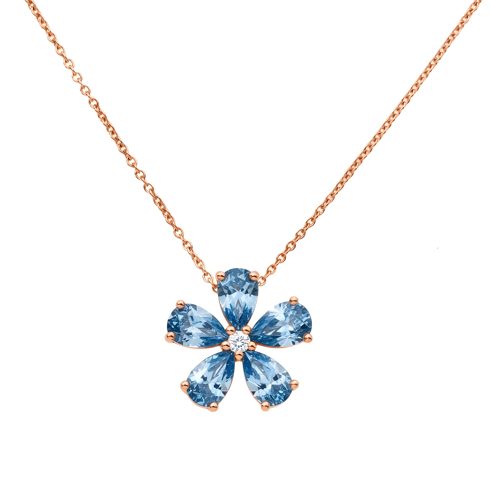 14K & 18K White Gold Pear Cut Blue Diamond Flower Necklace 1.34ct