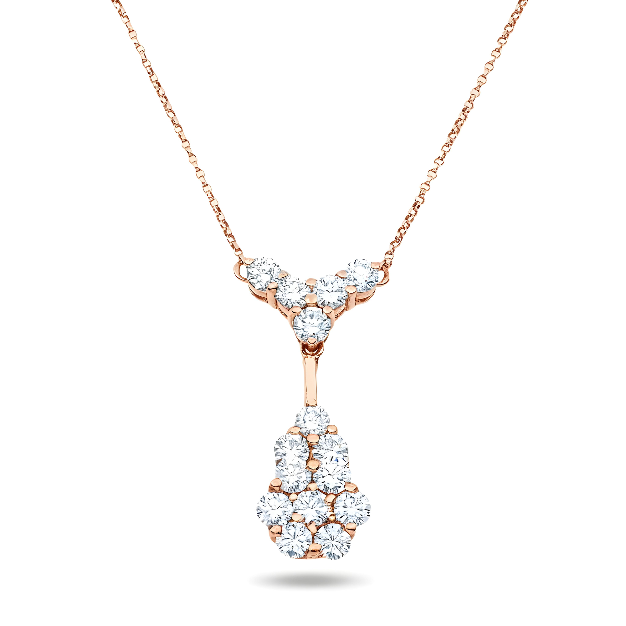 18K White Gold Round Diamonds Diamond Cluster Drop Necklace 2.90ct