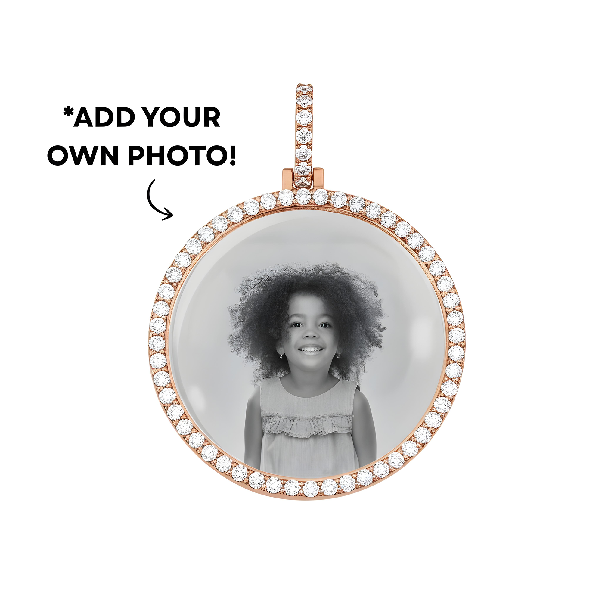 Add Your Own Photo 1.5" - Solid 14K White Gold Diamond Picture Pendant 2.40ct