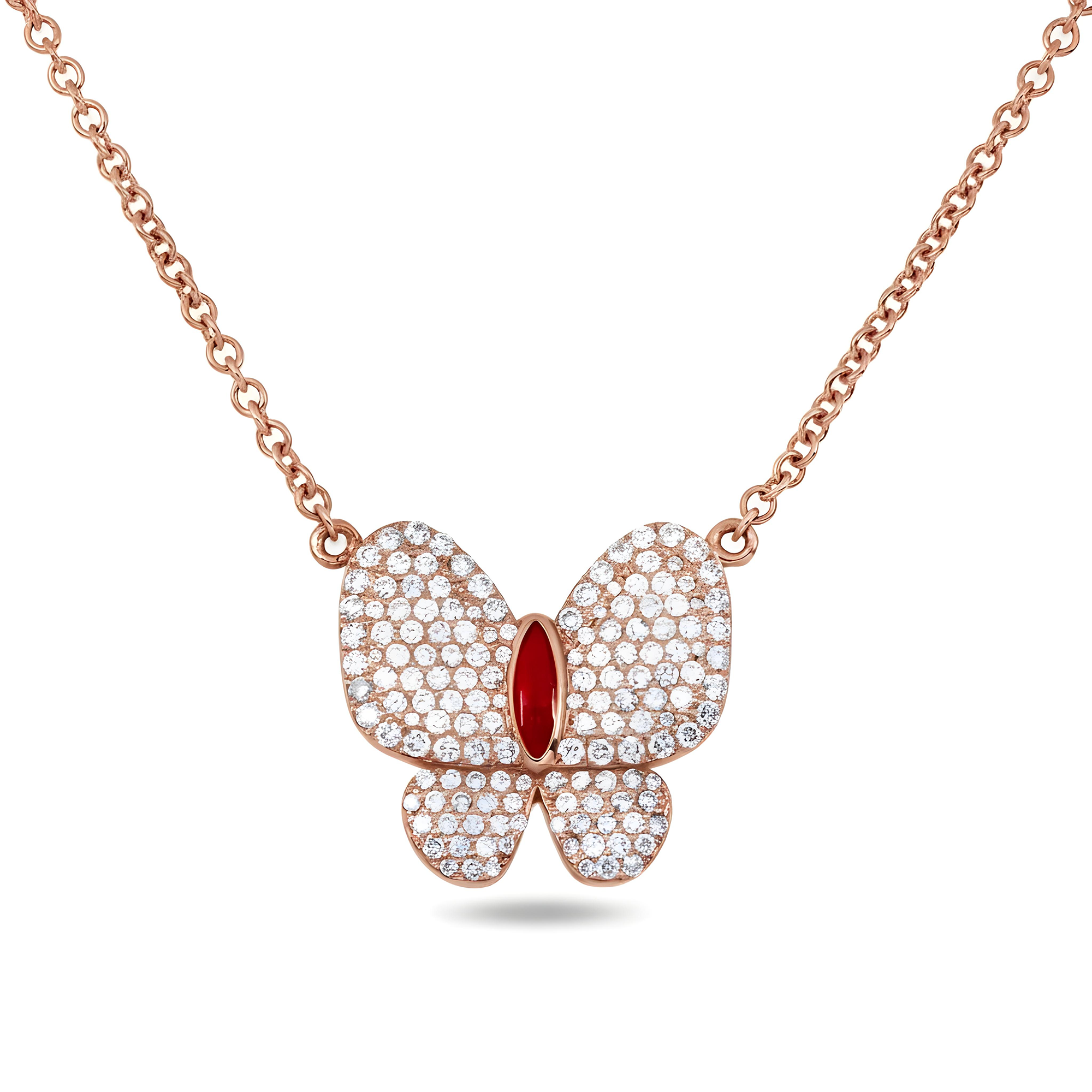 Double Sided - 14K Yellow Gold & Enamel Diamond Butterfly Pendant & Chain Necklace 1.20ct