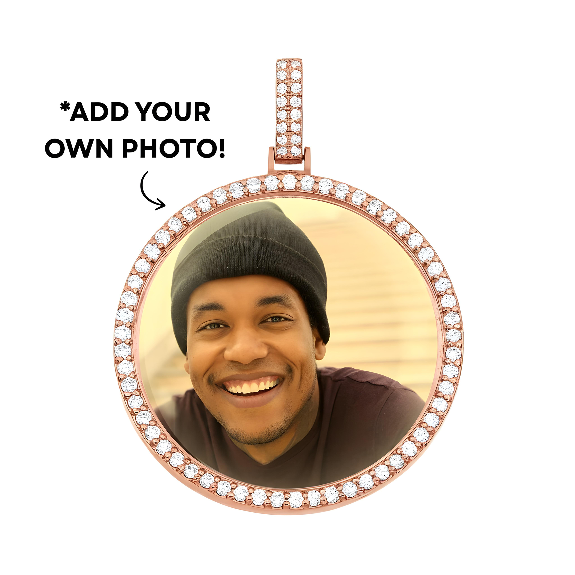 Add Your Own Photo 2" - Solid 14K Yellow Gold Diamond Picture Pendant 3.20ct