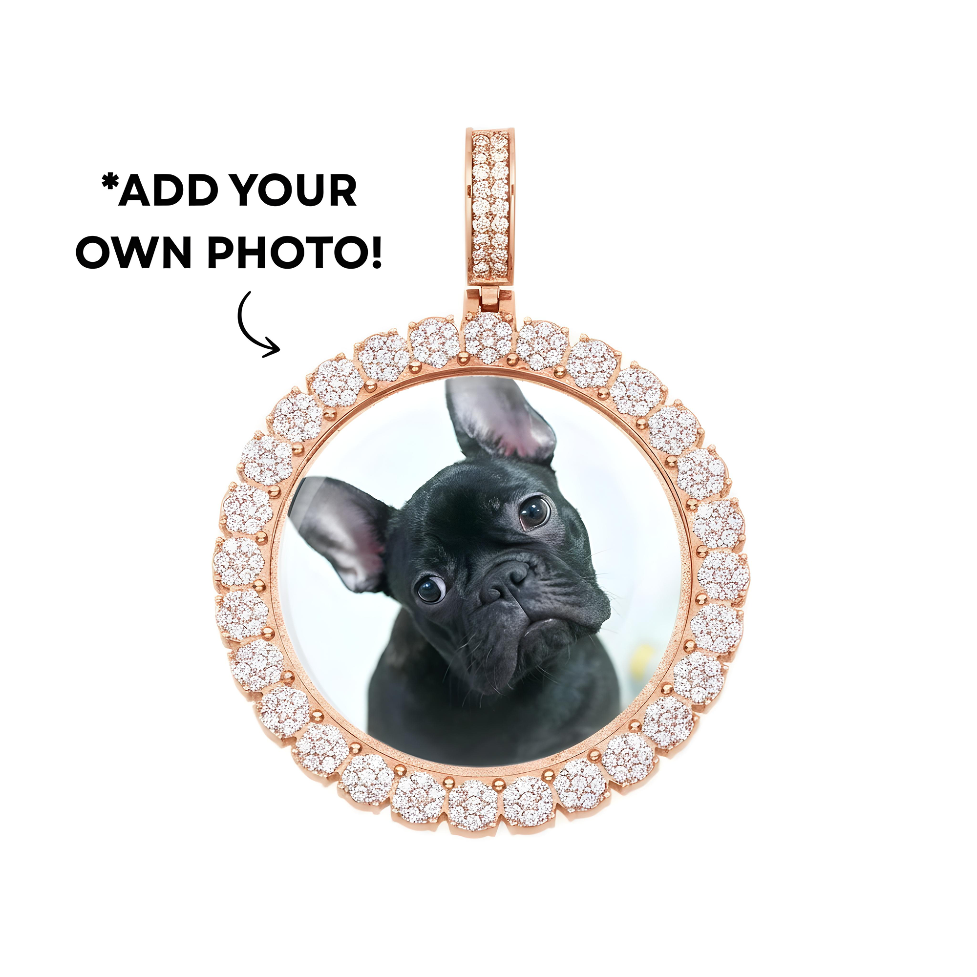 Add Your Own Photo 1.5" - Solid 14K White Gold Round Cluster Diamond Picture Pendant 2.20ct