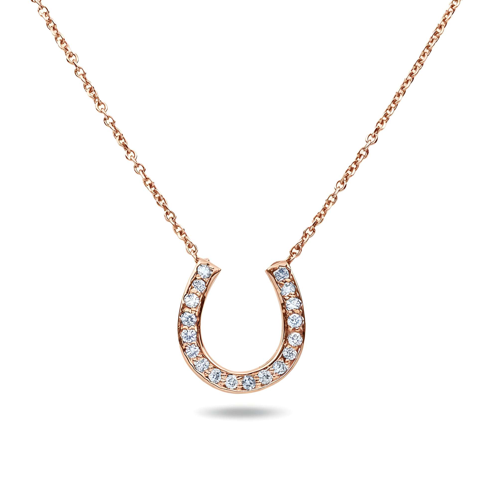 14K White Gold Round Diamond Horseshoe Pendant Necklace 0.45ct