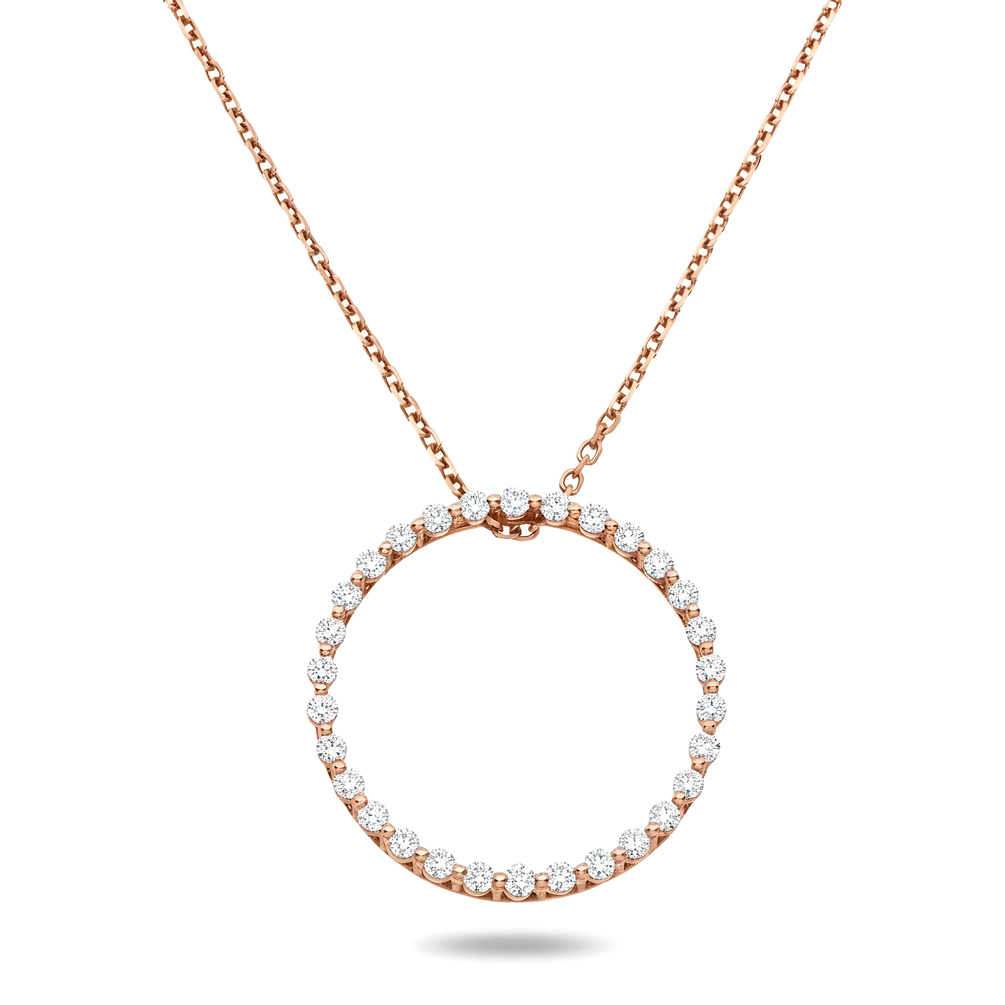 14K Yellow Gold Round Diamond Karma Circle Drop Necklace 1.0ct