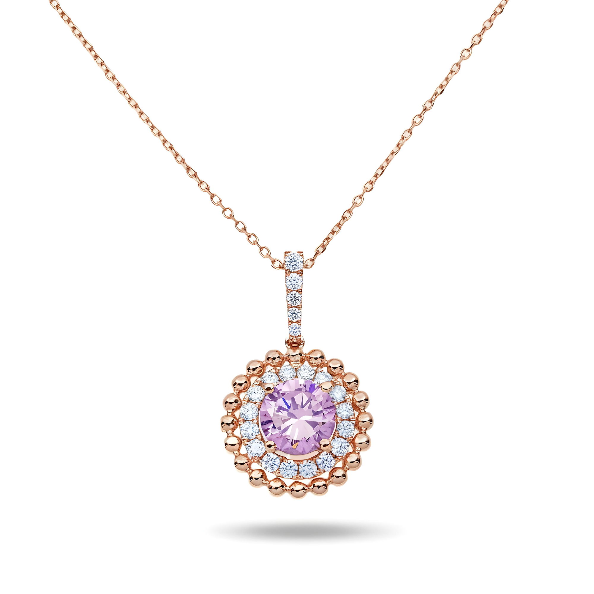 14K & 18K White Gold Round Pink Sapphire & Diamond Necklace