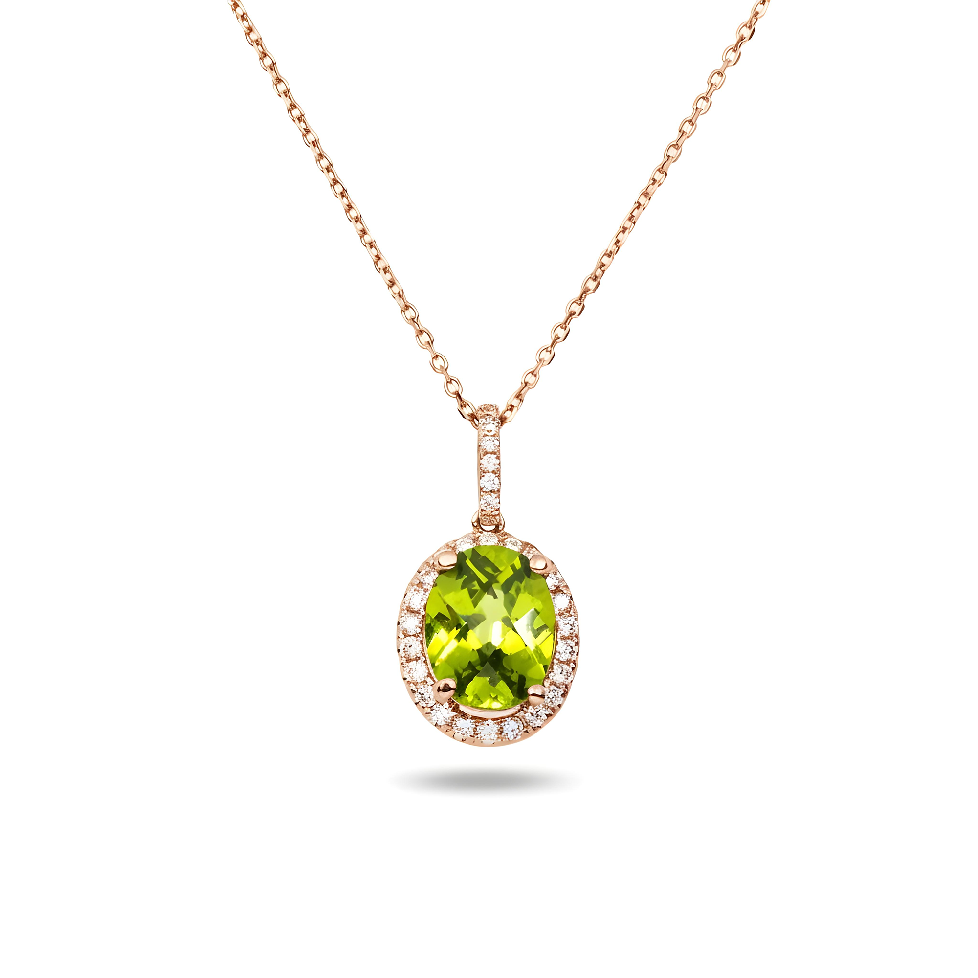 14 & 18K White Gold Diamond & Peridot Pendant & Chain Necklace
