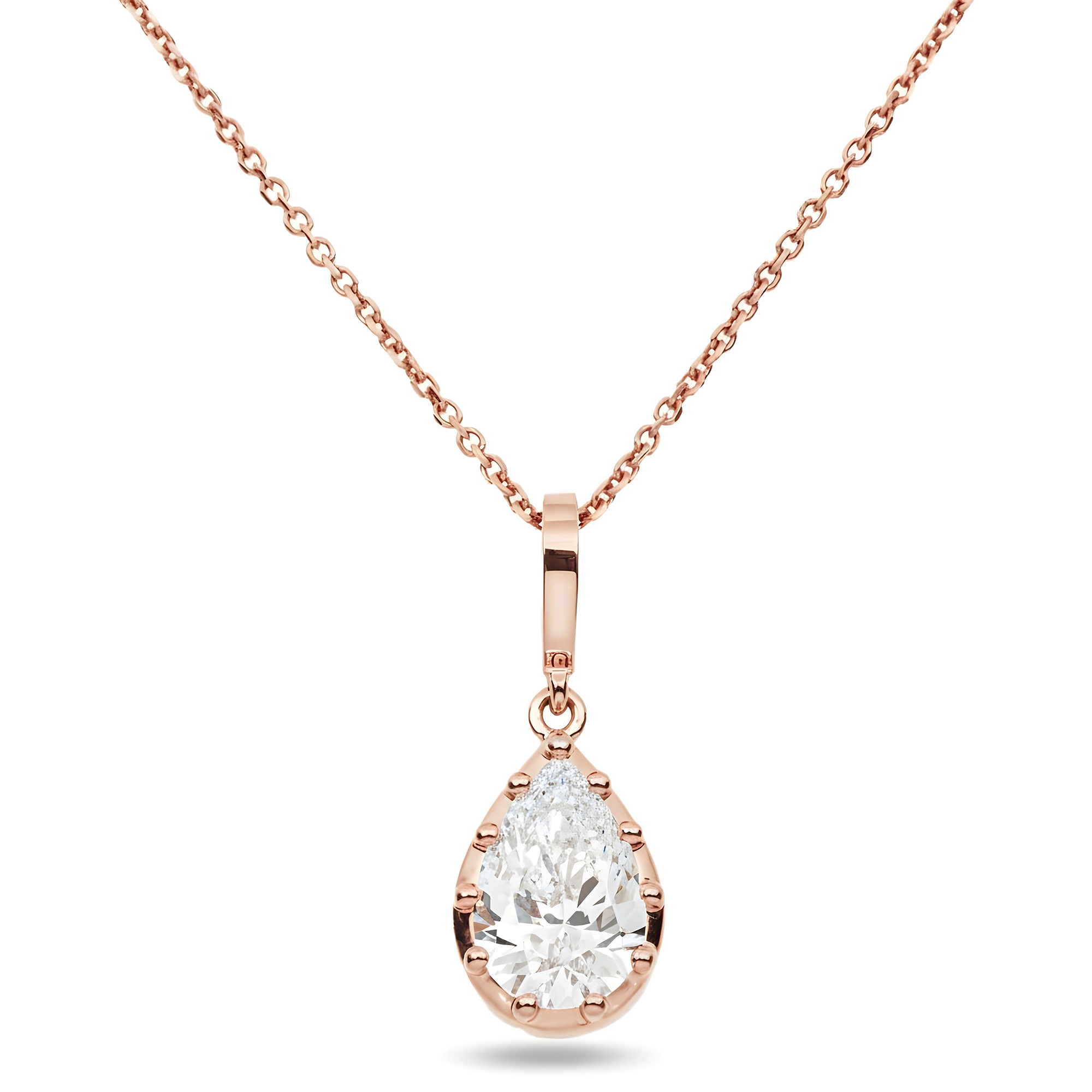 14K Yellow Gold Pear Cut Diamond Pendant & Chain Necklace 1.59ct