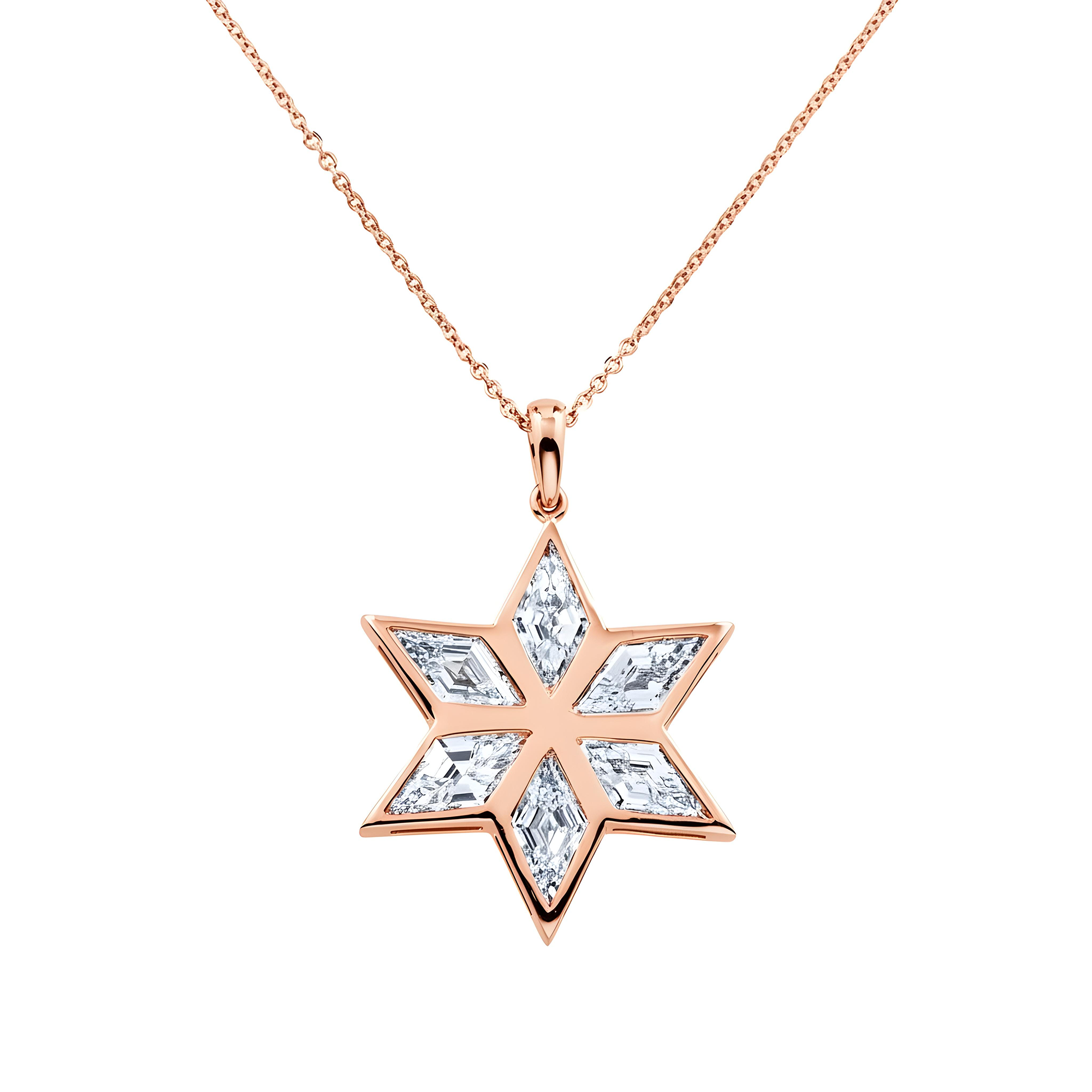 14K White Gold Star Of David Pendant & Chain Necklace 6.07ct