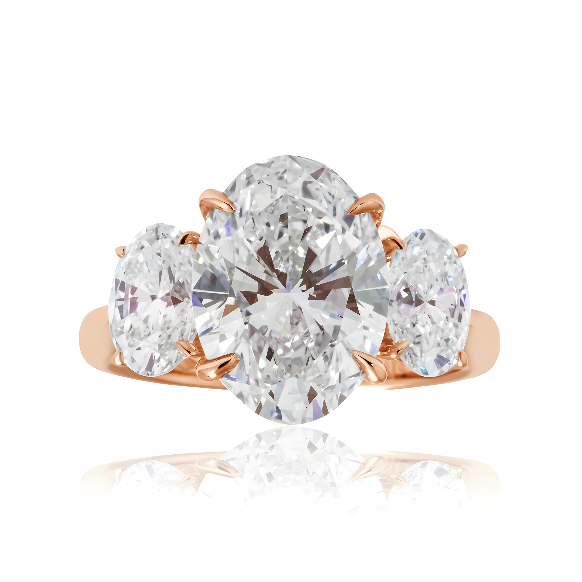18K White Gold 4.24ct Triple Oval Cut Diamond Engagement Ring 6.01ctw