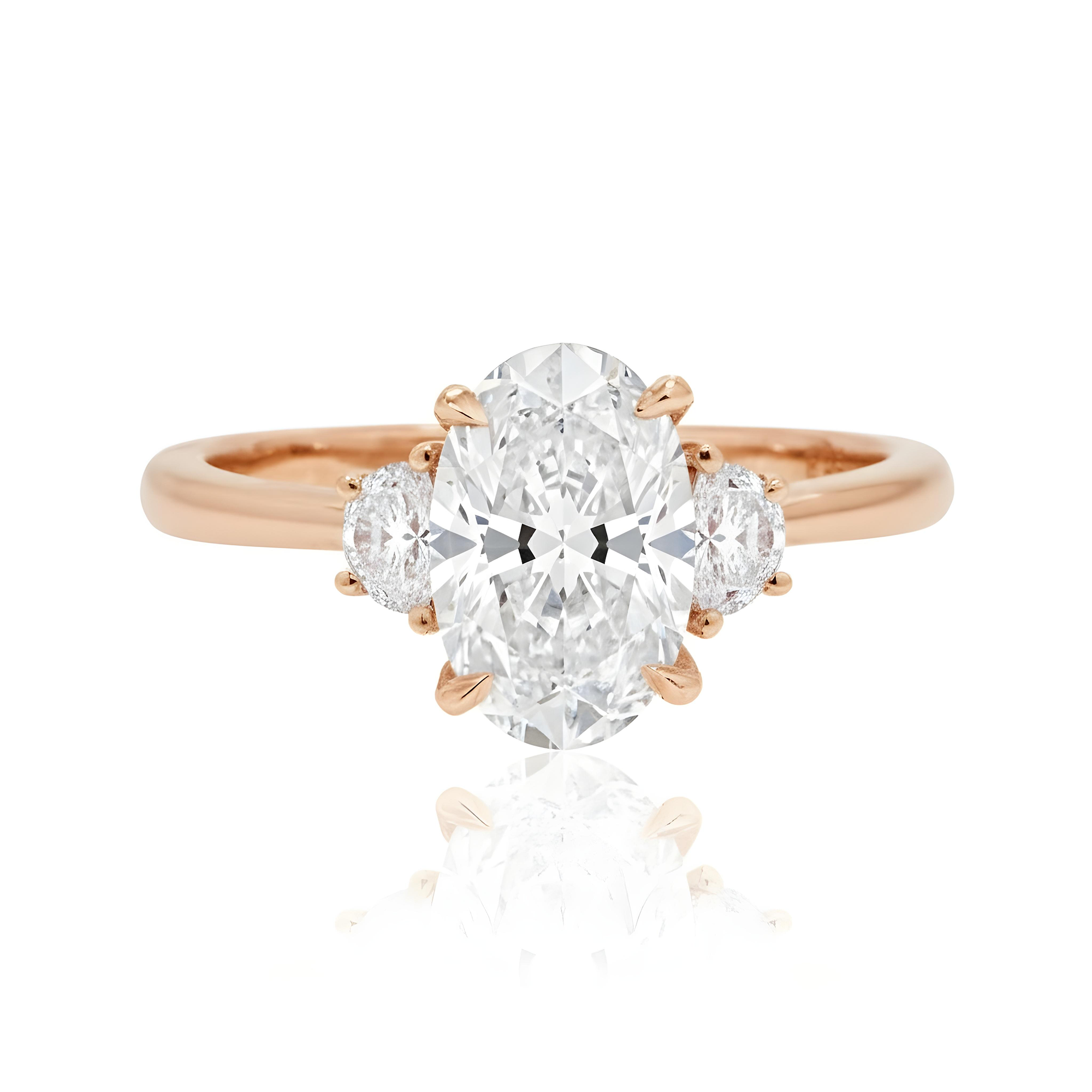 GIA Platinum Oval & Halfmoon Triple Diamond Engagement Ring 2.25ctw