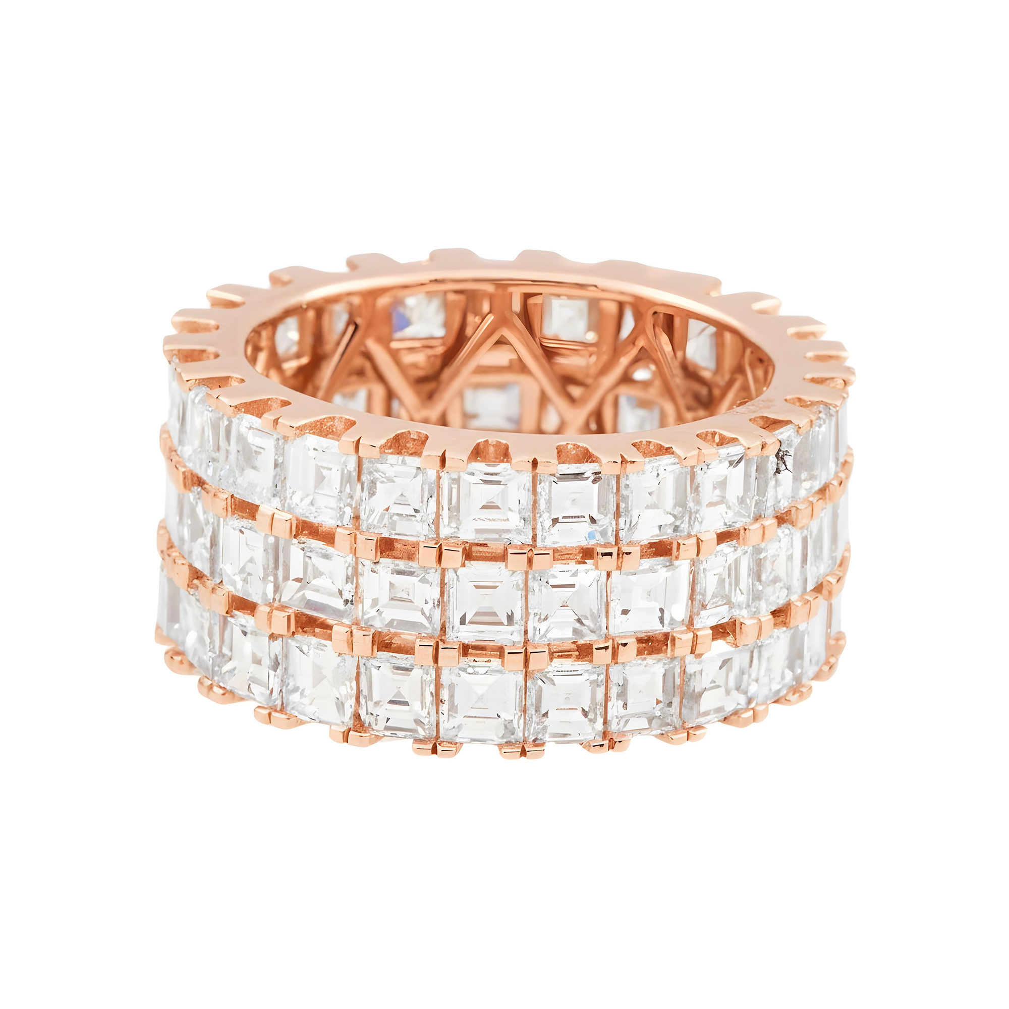 18K White Gold Triple Row Asscher Cut Diamond Eternity Ring 12.18ct (Size: 8.5)
