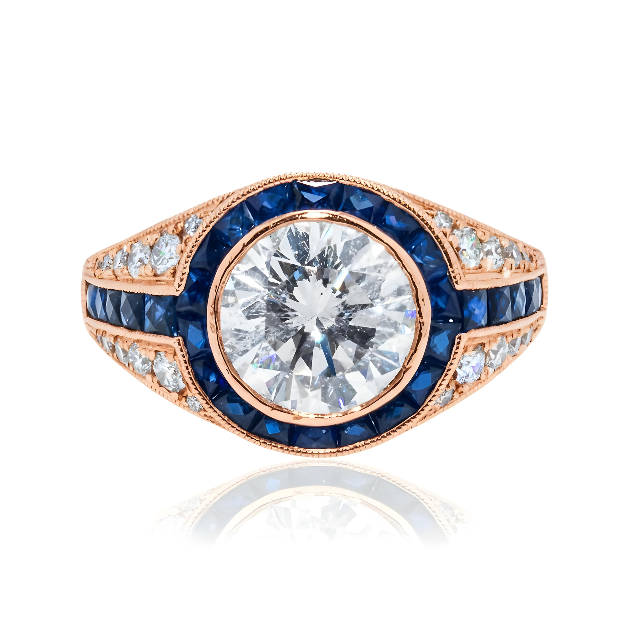 Platinum 2.05ct Round Cut Diamond & Sapphire Detailed Ring 3.62ctw