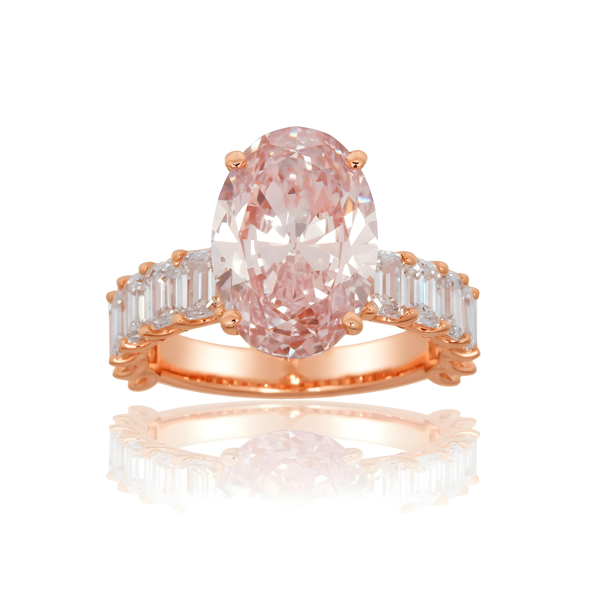 14K White Gold 5.0ct Oval Cut Fancy Vivid Pink Diamond Ring 8.10ctw