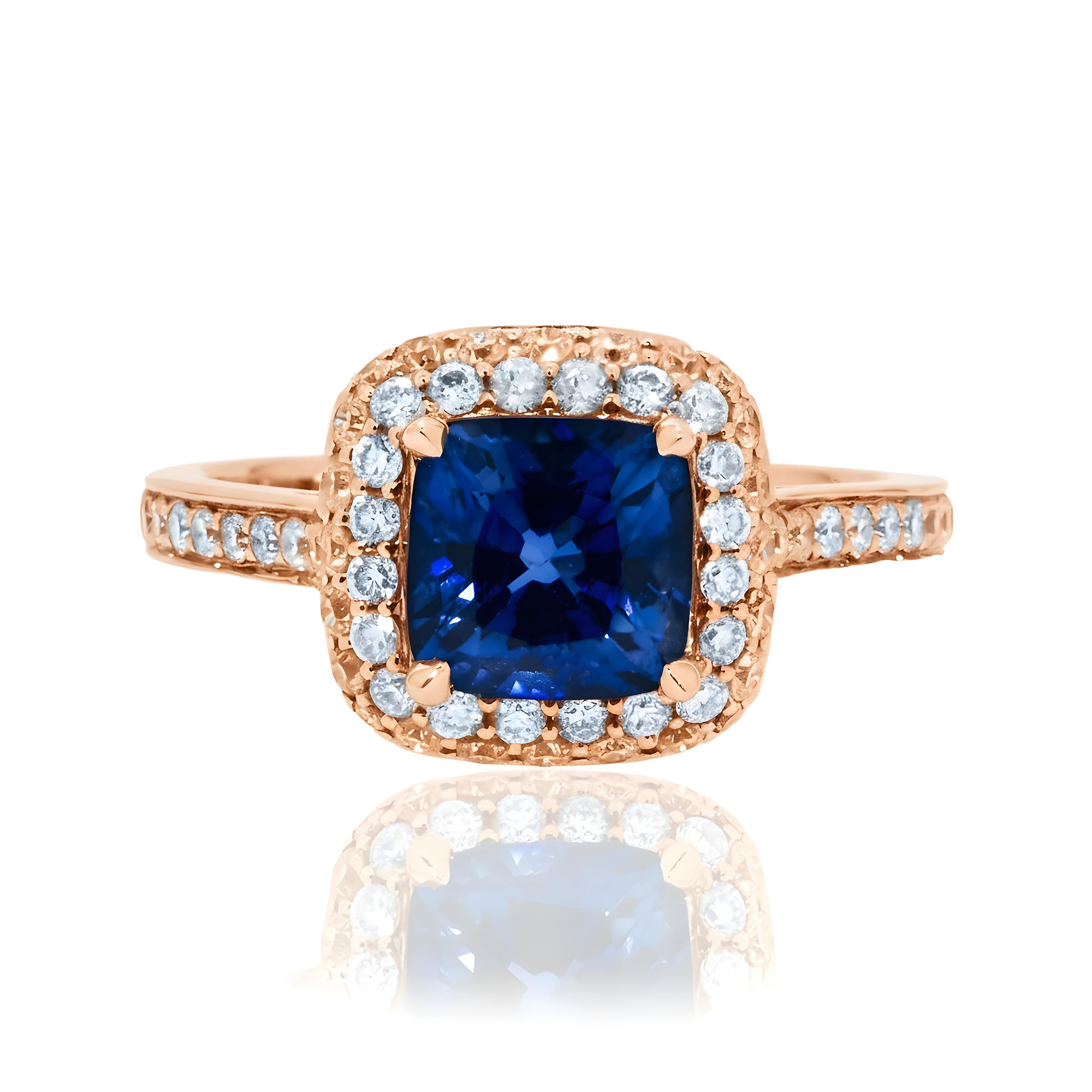 18K White Gold 2.44ct Cushion Cut Sapphire Gemstone & Diamond Ring 3.33ctw