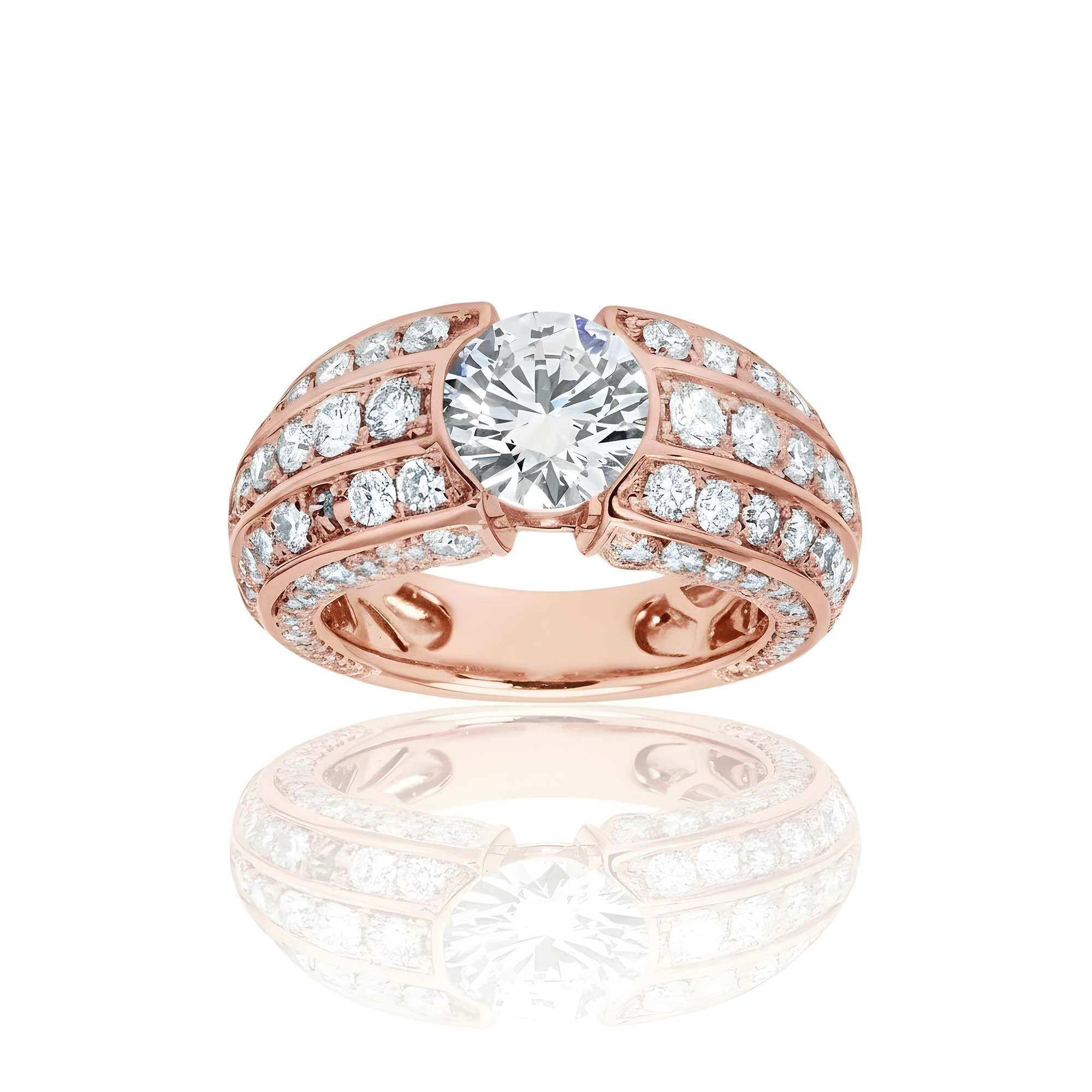 IGI 14K White Gold Triple Row Round Cut Diamond Ring 5.38ctw