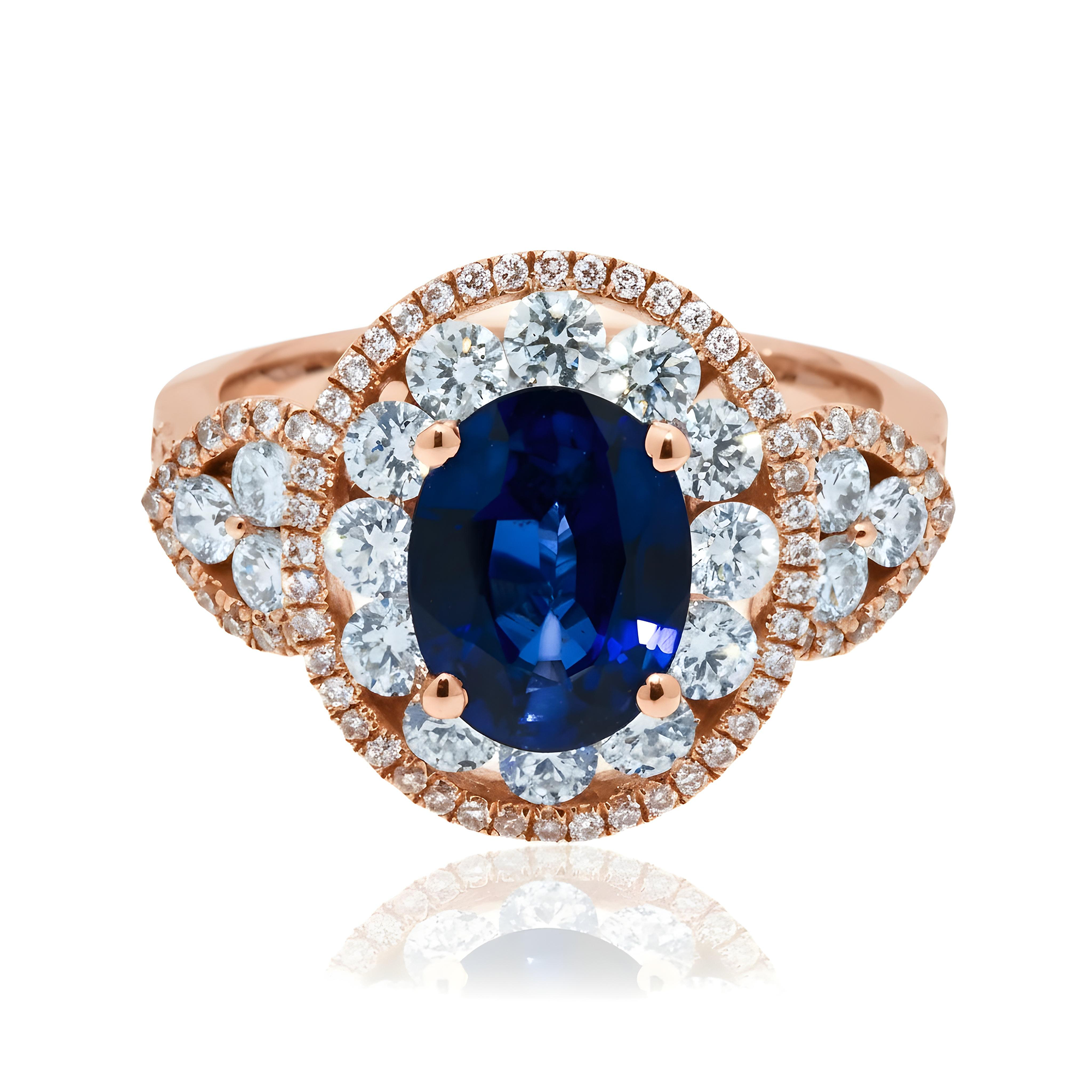 18K White Gold 2.18ct Oval Cut Sapphire Gemstone & Diamond Ring 3.64ctw