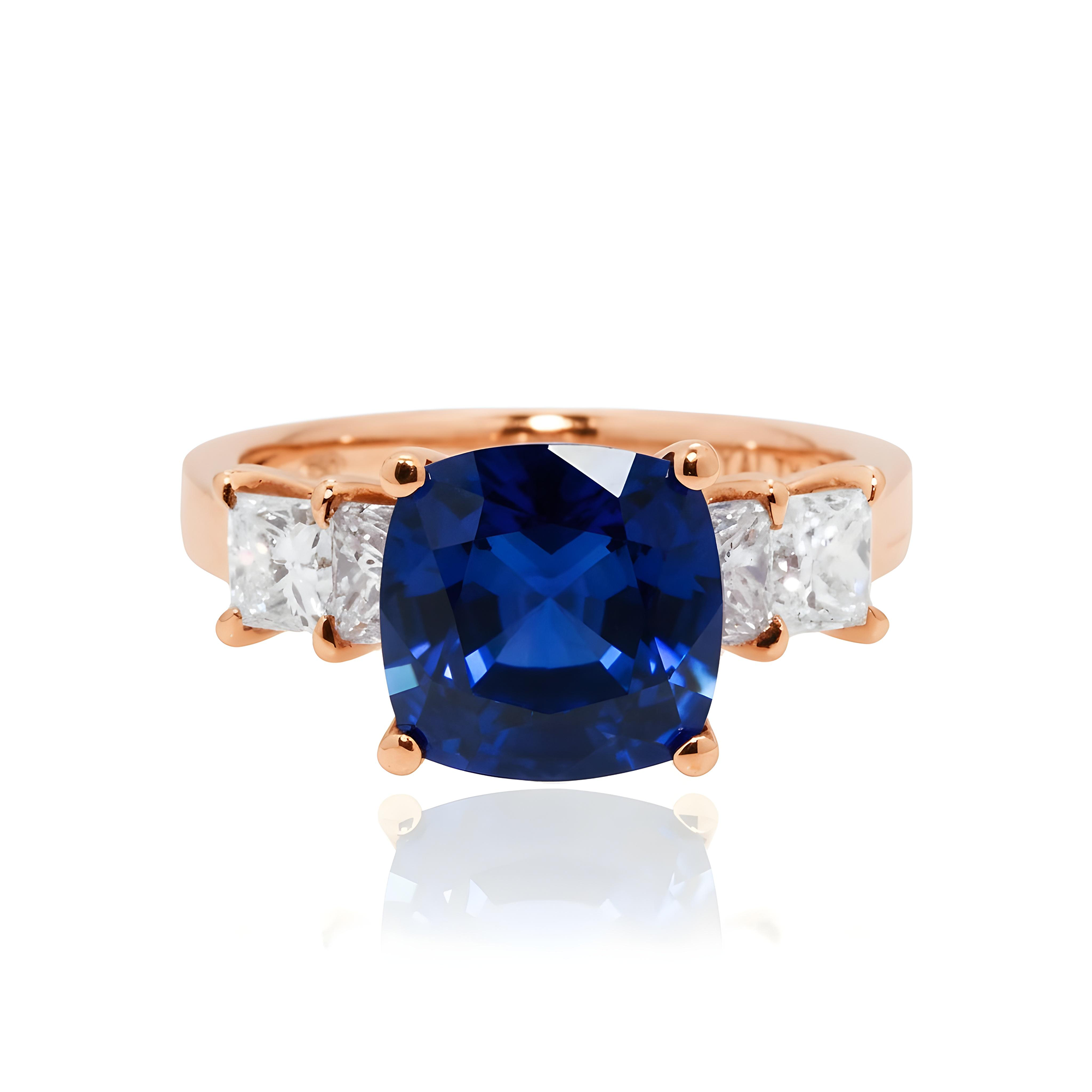 18K White Gold 4.0ct Cushion Sapphire Gemstone Ring 5.39ctw
