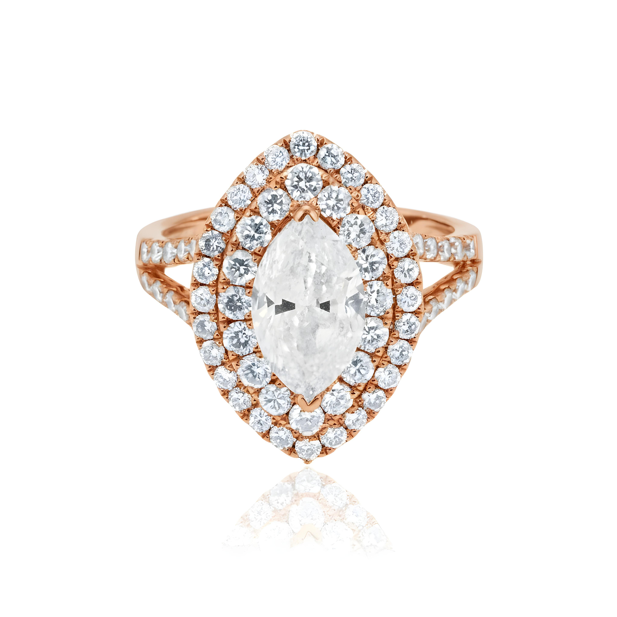 14K White Gold 2.01ct Marquise Cut Diamond Engagement Ring 3.13ctw