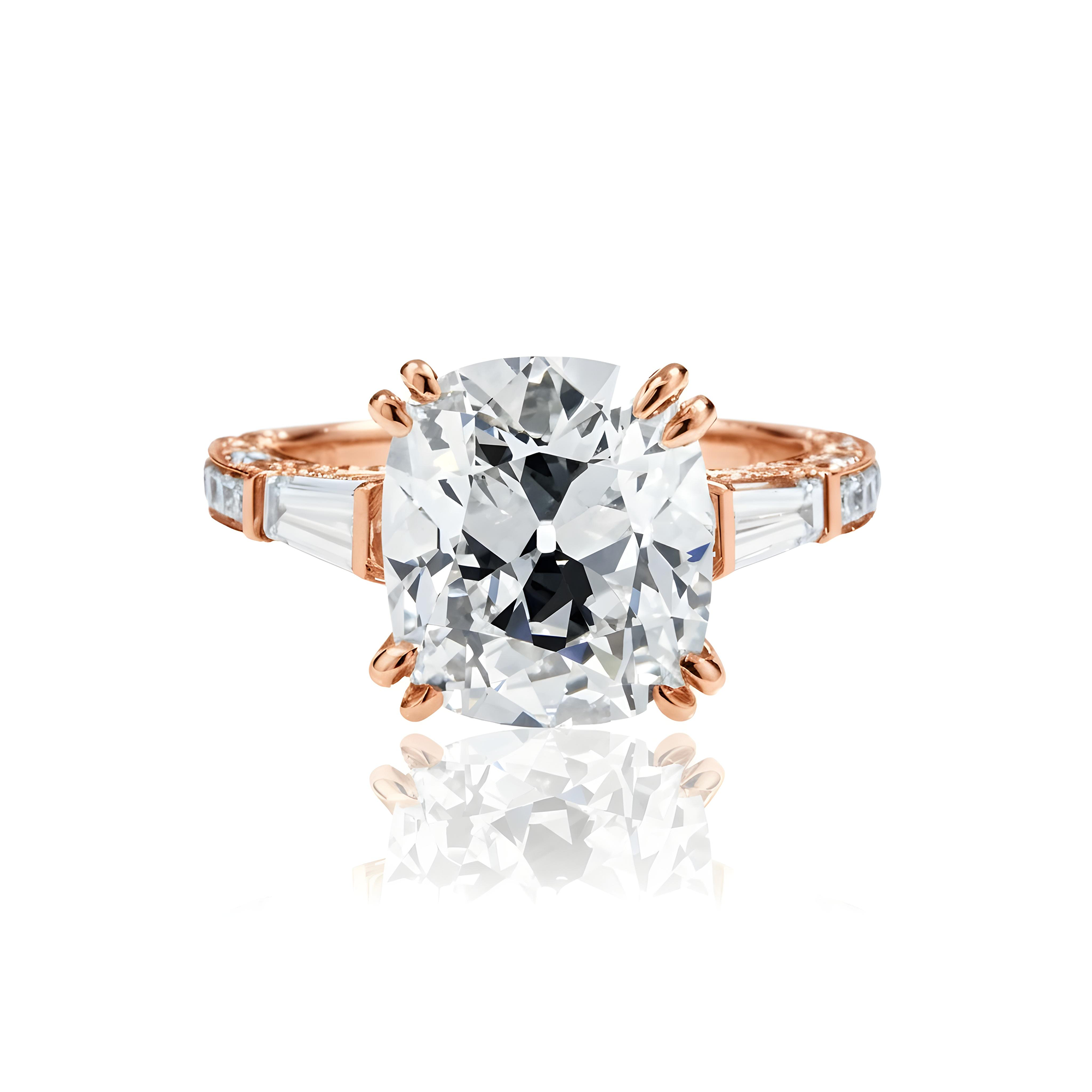 GIA 18K White Gold 5.83ct Cushion Cut Triple Diamond Engagement Ring 7.33ctw