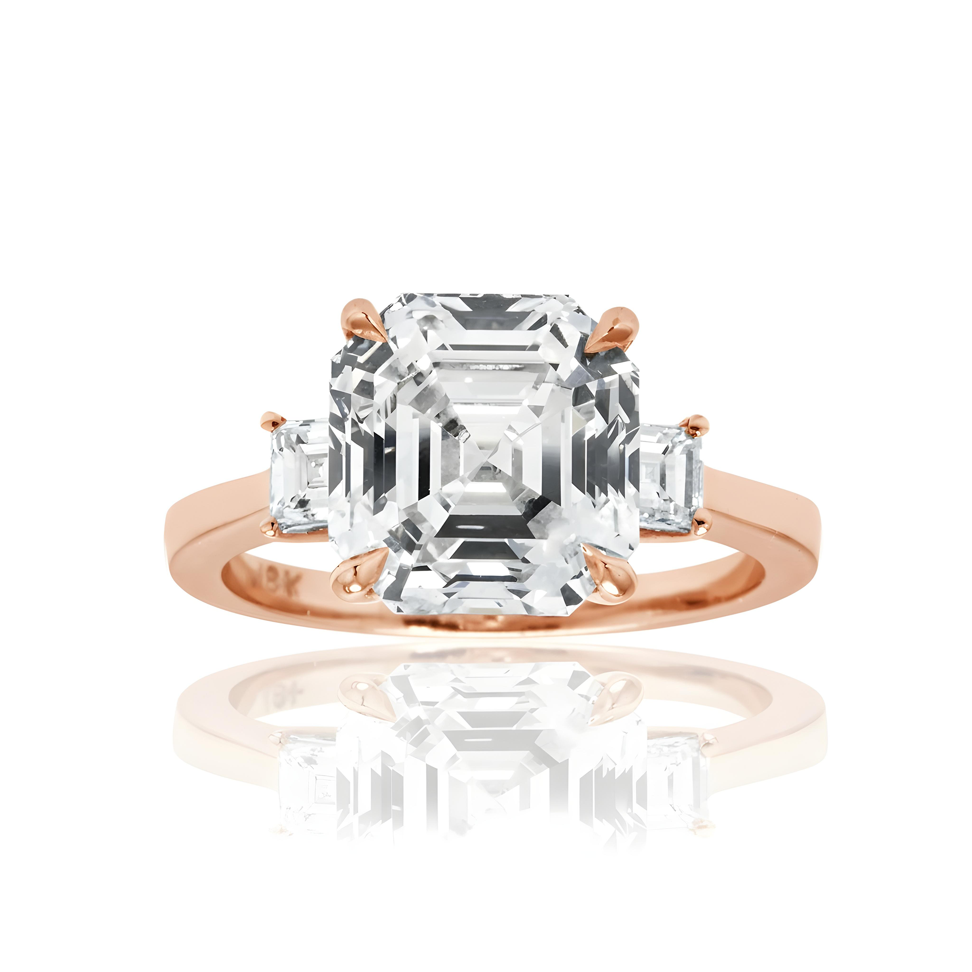 GIA 18K White Gold 5.06ct Triple Asscher Cut Diamond Engagement Ring 5.42ctw