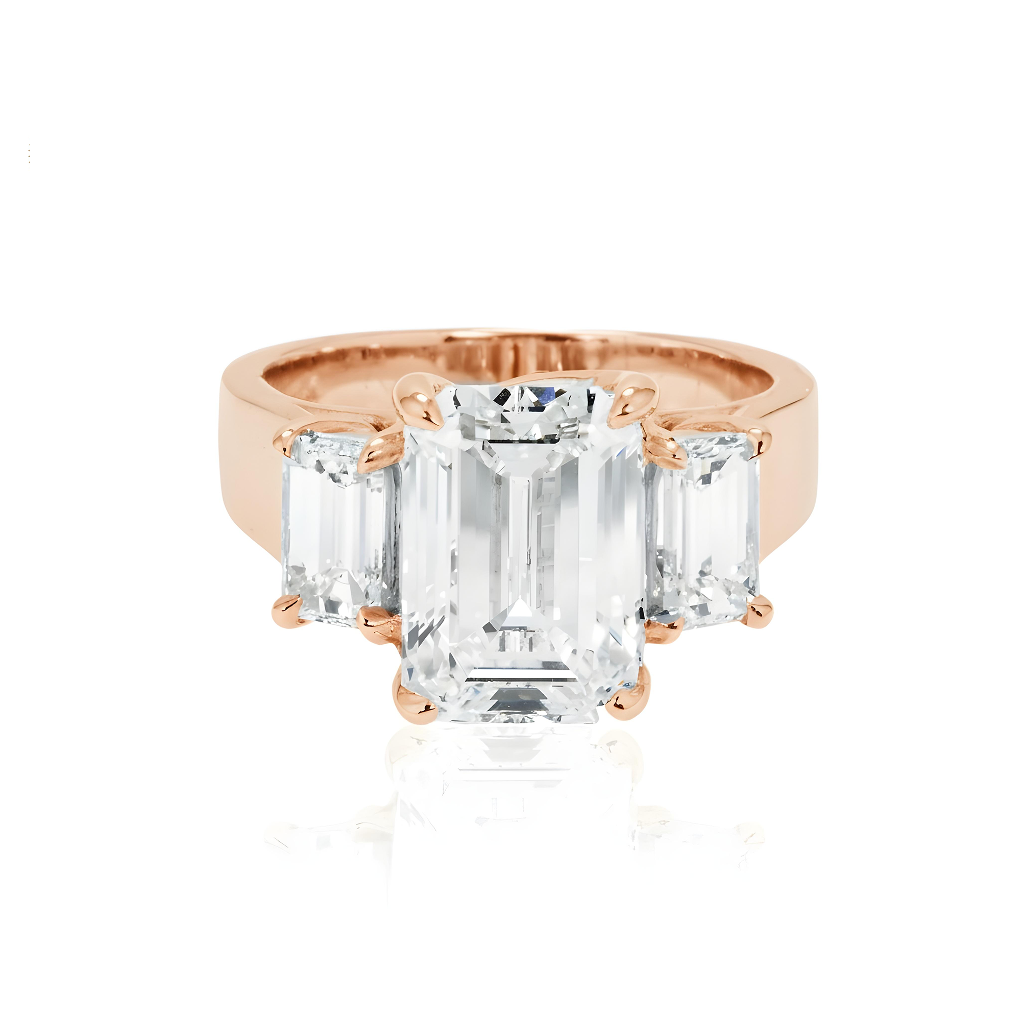 GIA 18K White Gold 4.02ct Emerald Cut Diamond Engagement Ring 5.10ctw