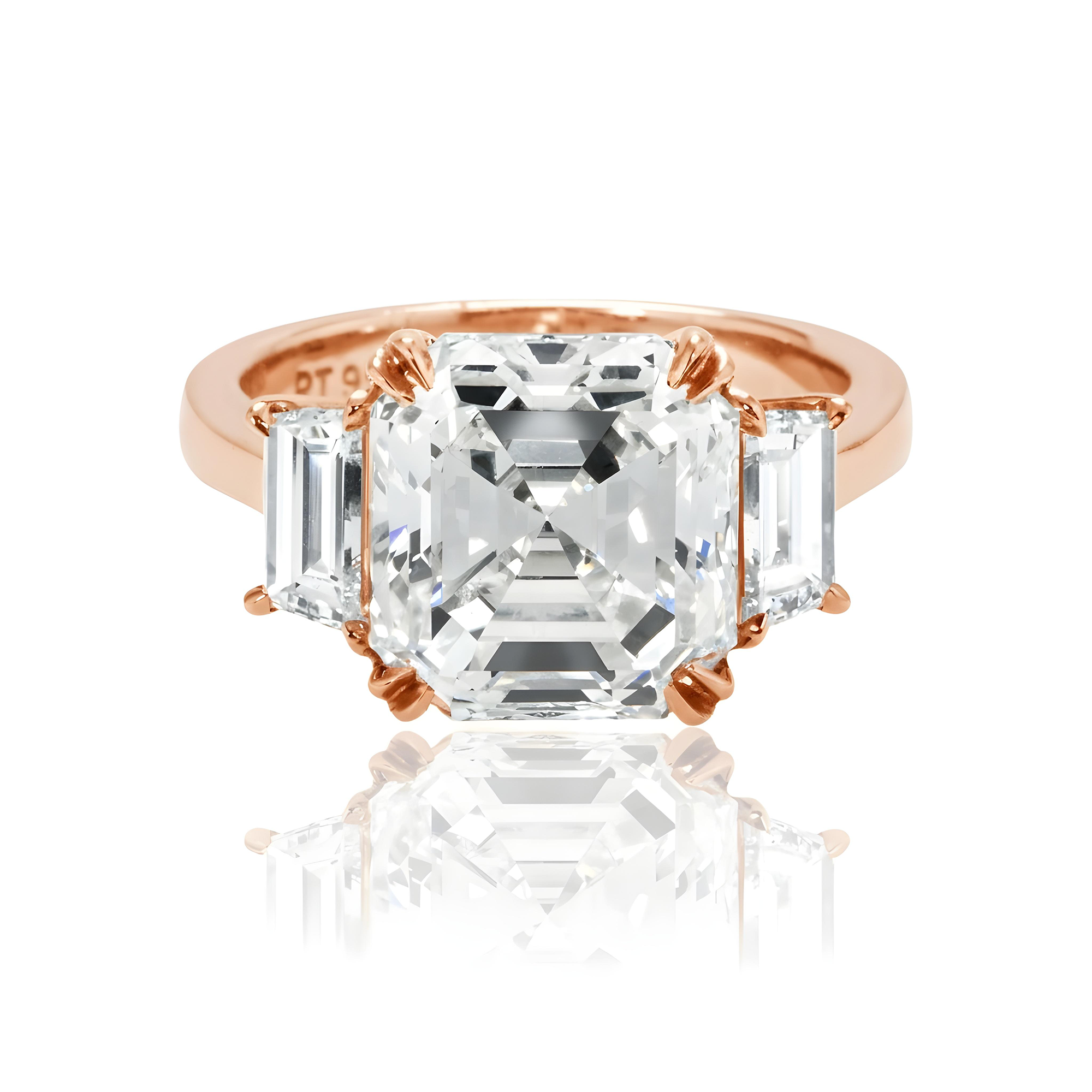14K White Gold 5.37ct Asscher Cut Triple Diamond Engagement Ring 6.26ctw